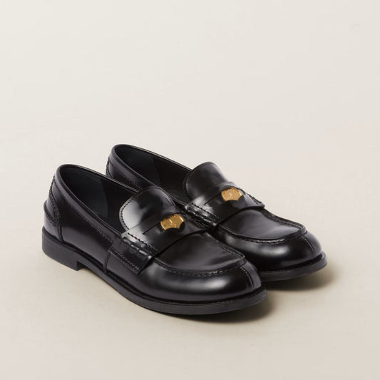 Brushed leather penny loafers