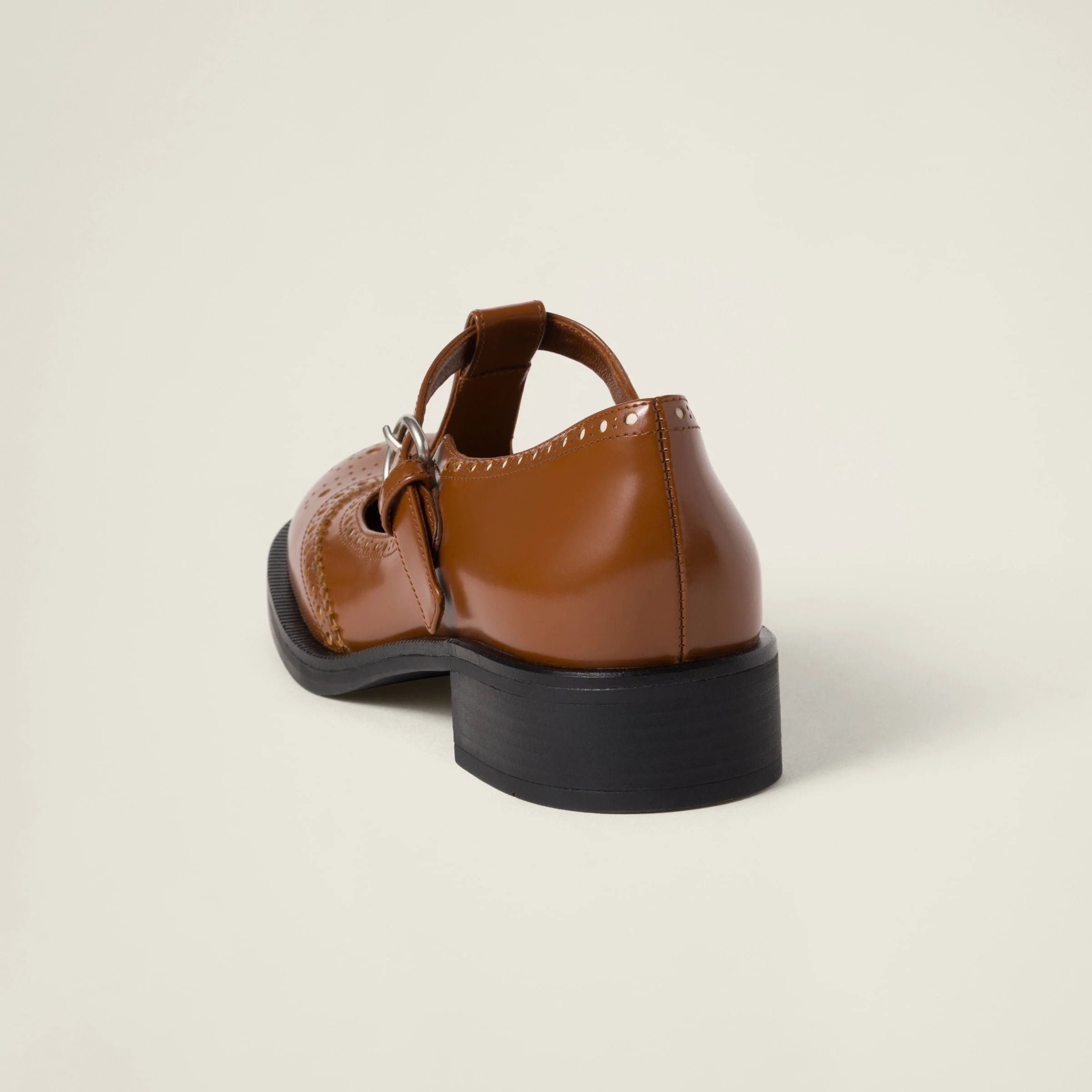 Brushed leather T-strap brogue shoes