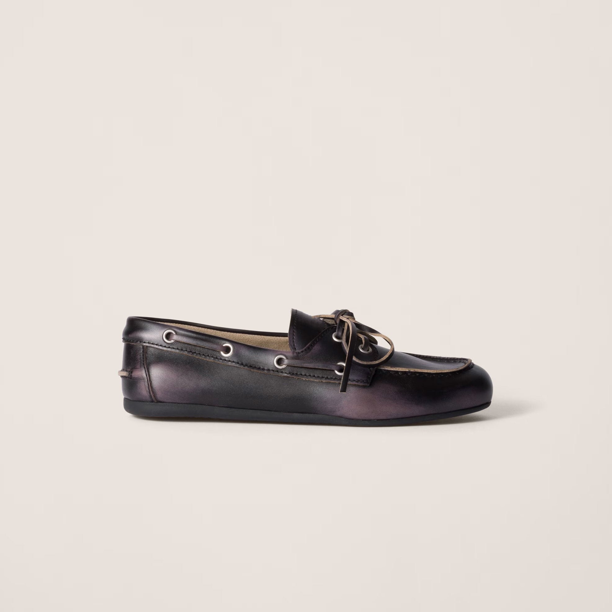 Unlined bleached leather boat shoes