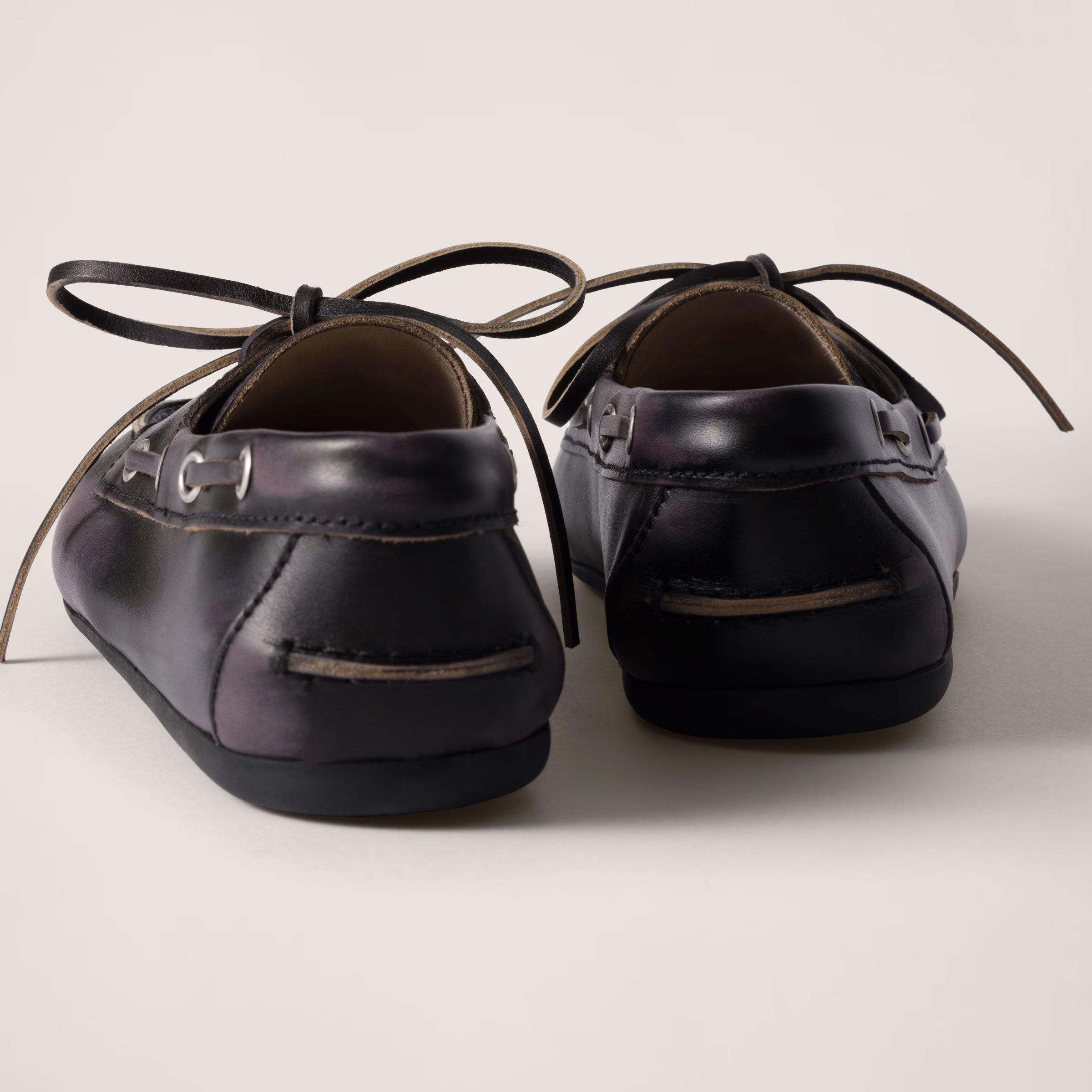 Unlined bleached leather boat shoes