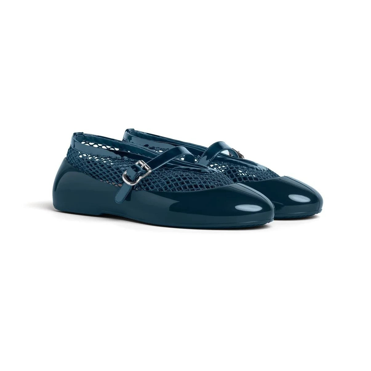 Women's Navy Fishnet Rubber Ballet Flats