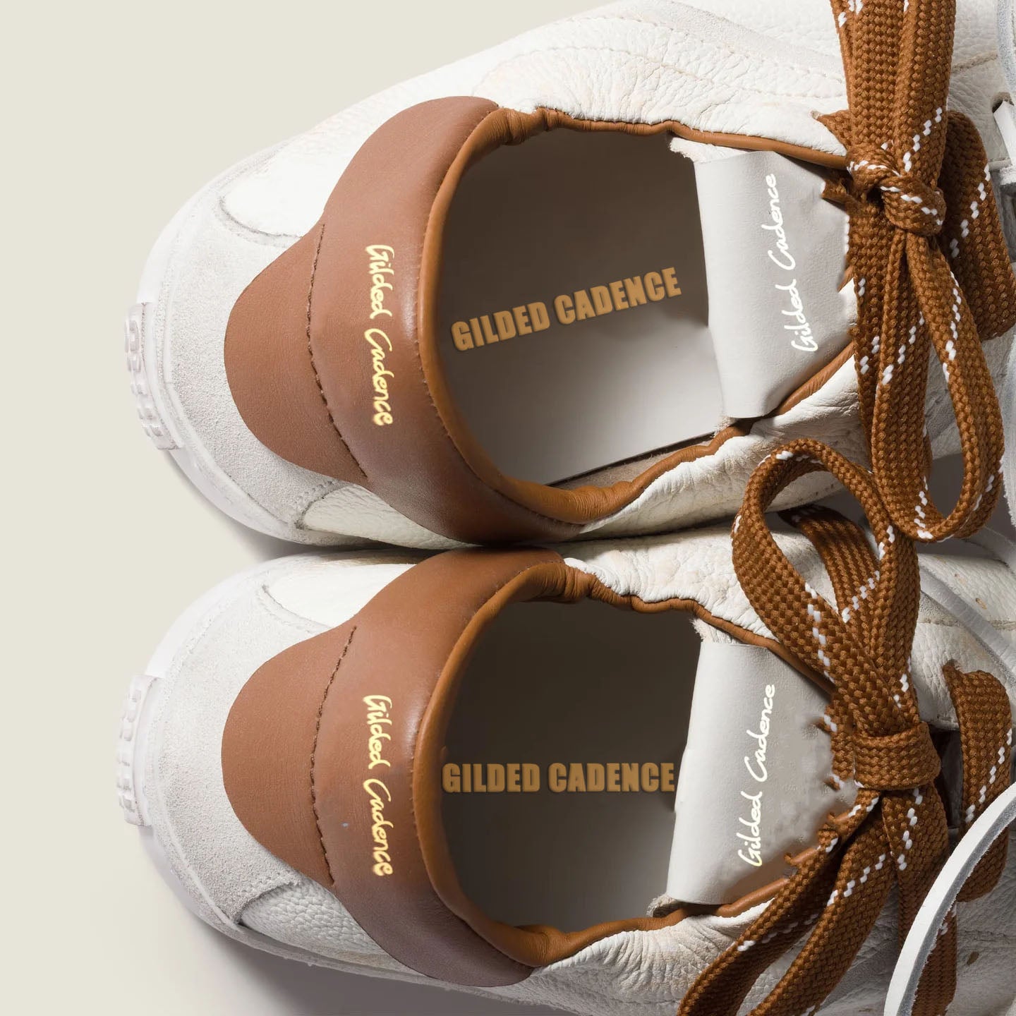 Art Deco White and Cognac Leather Sneakers