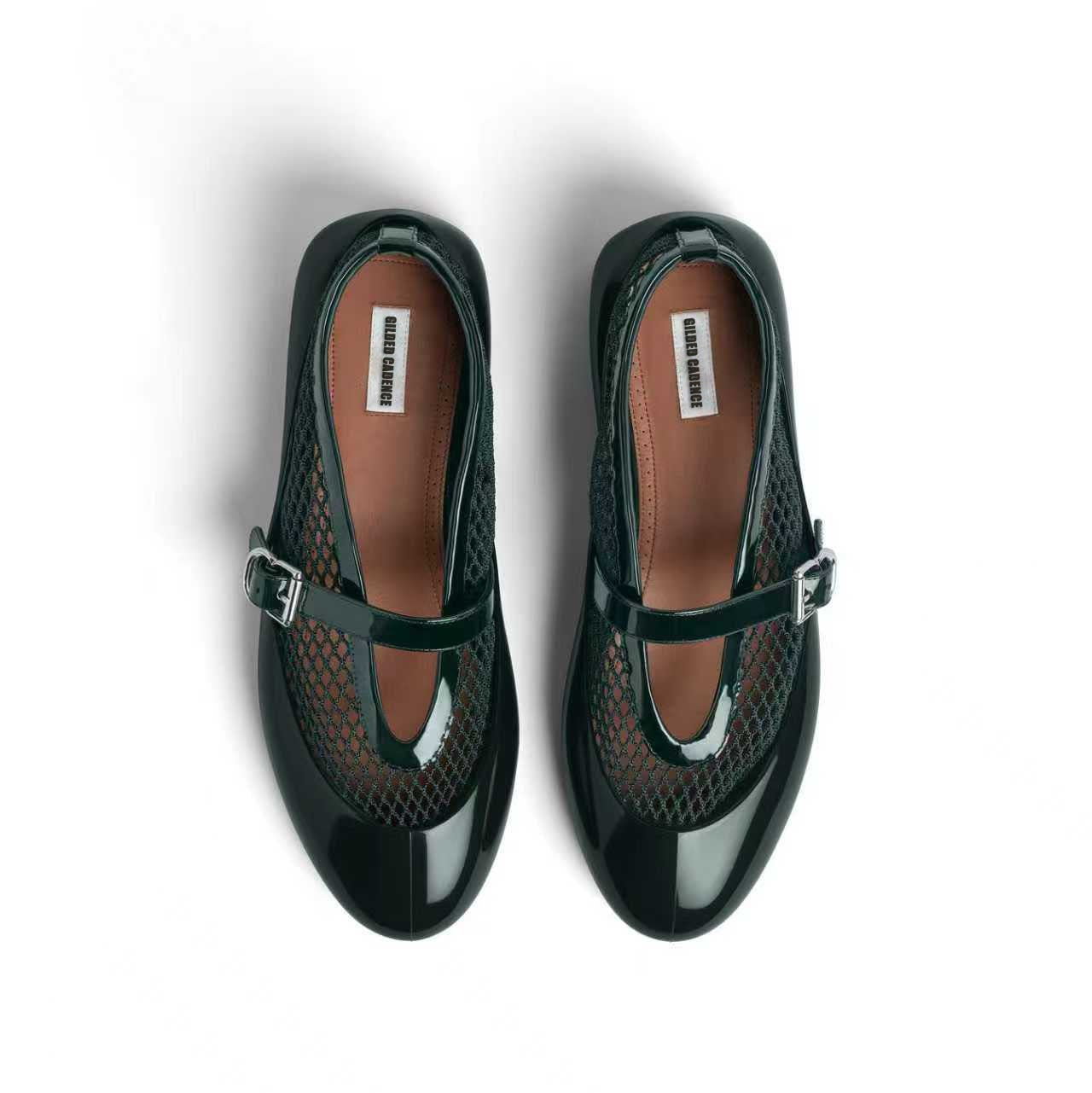 Women's Green Fishnet Rubber Ballet Flats