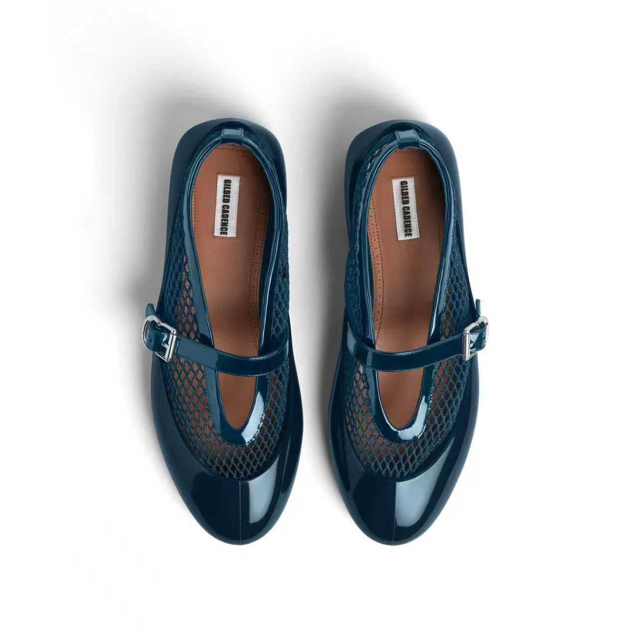 Women's Navy Fishnet Rubber Ballet Flats