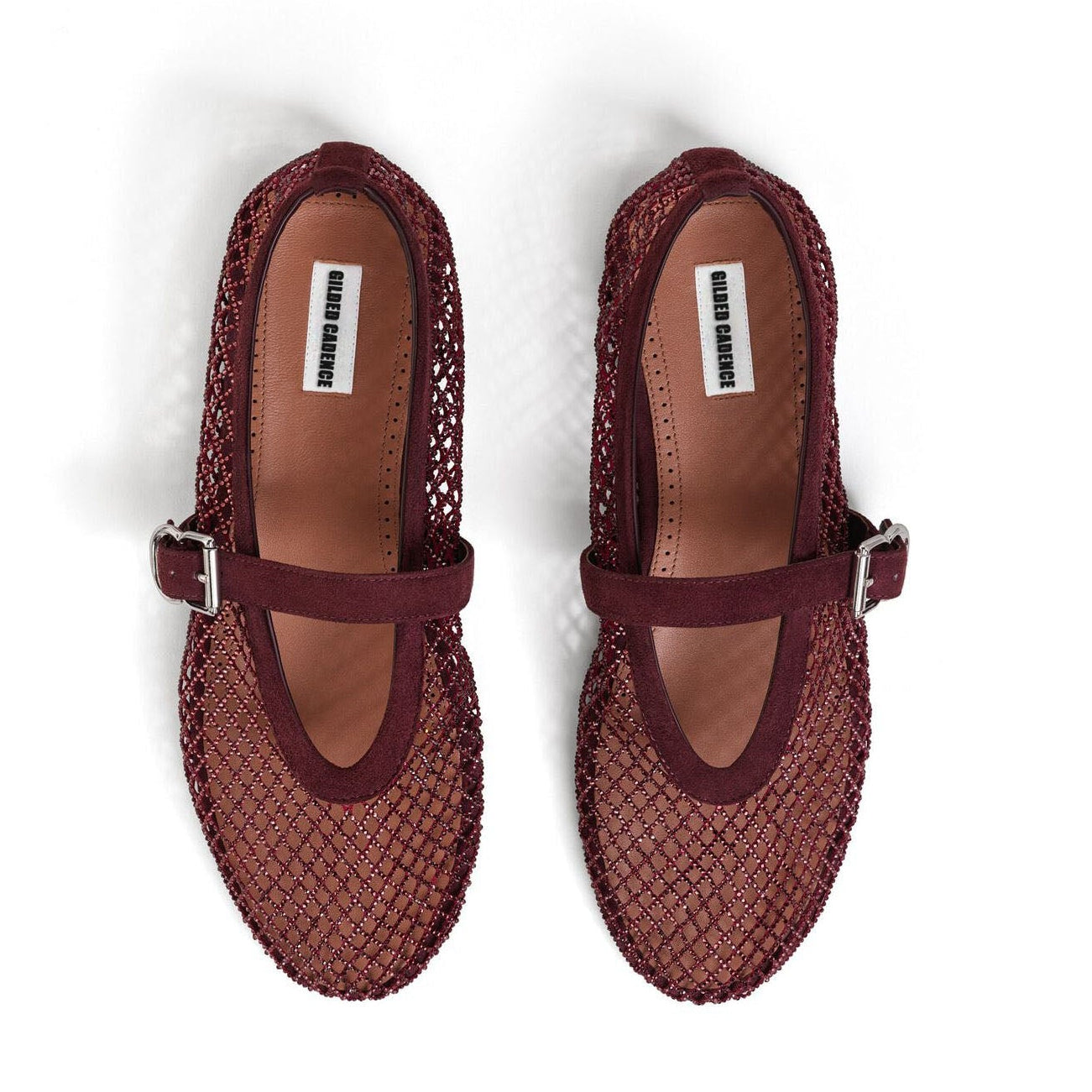 Burgundy Strass Fishnet Ballet Flats