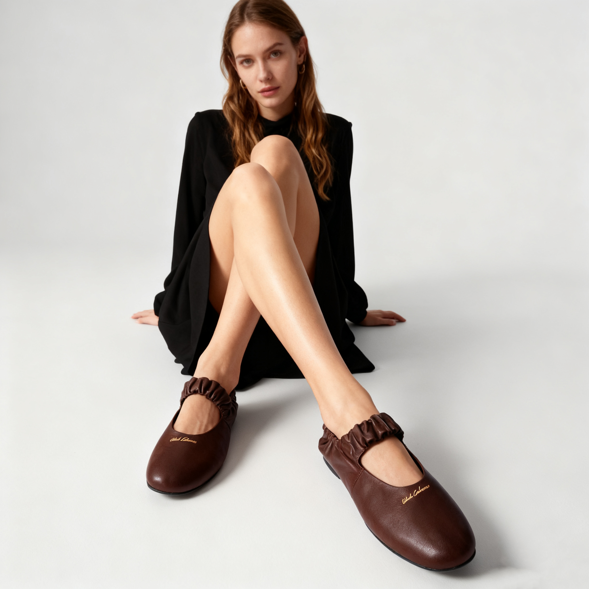 Ruches nappa leather ballerinas