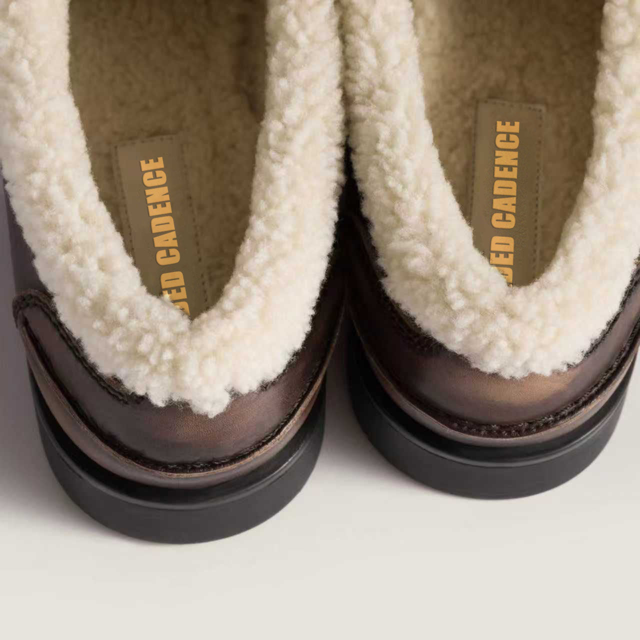 Bleached leather and shearling penny loafers