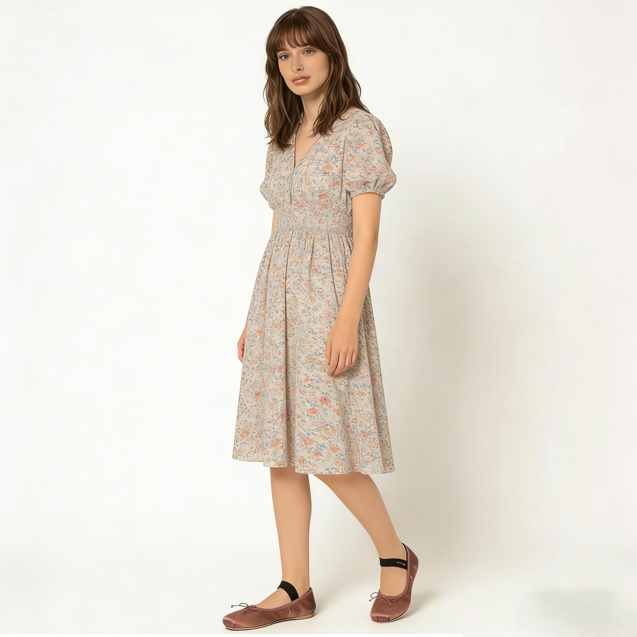 Brown Satin Ballet Flats with Elastic Strap