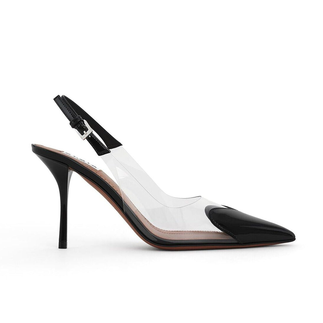 Black Heart Clear Slingback High Heels