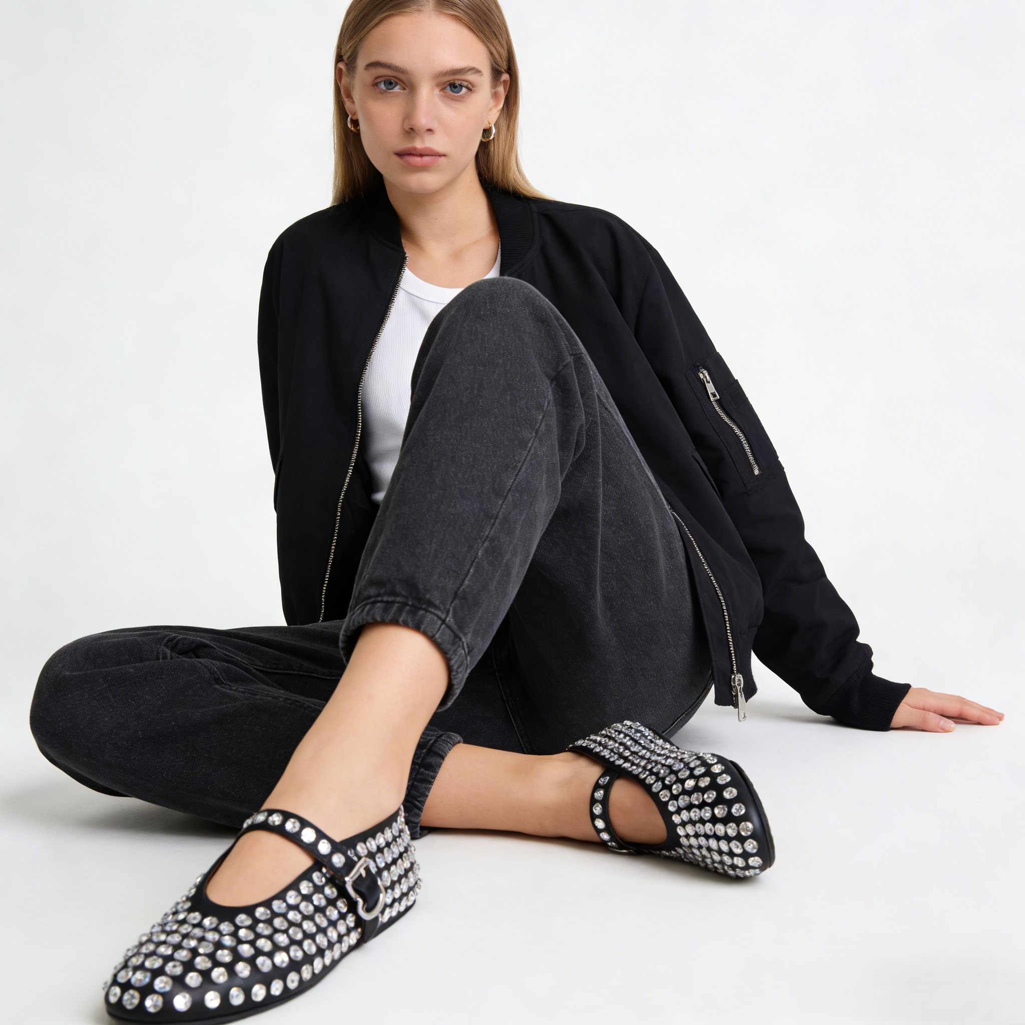 Black Lambskin Ballet Flats