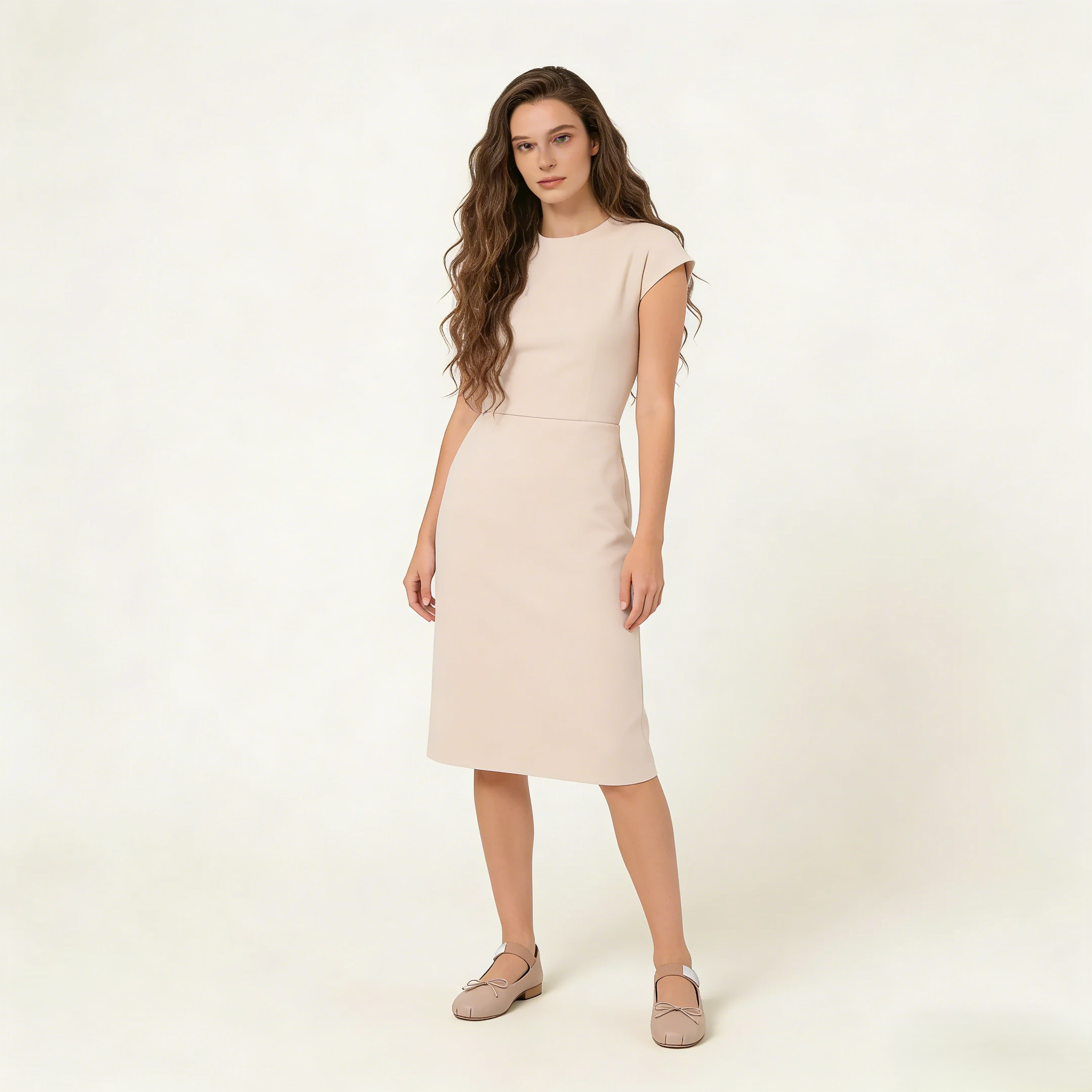 Beige Goatskin Leather Ballet Flats