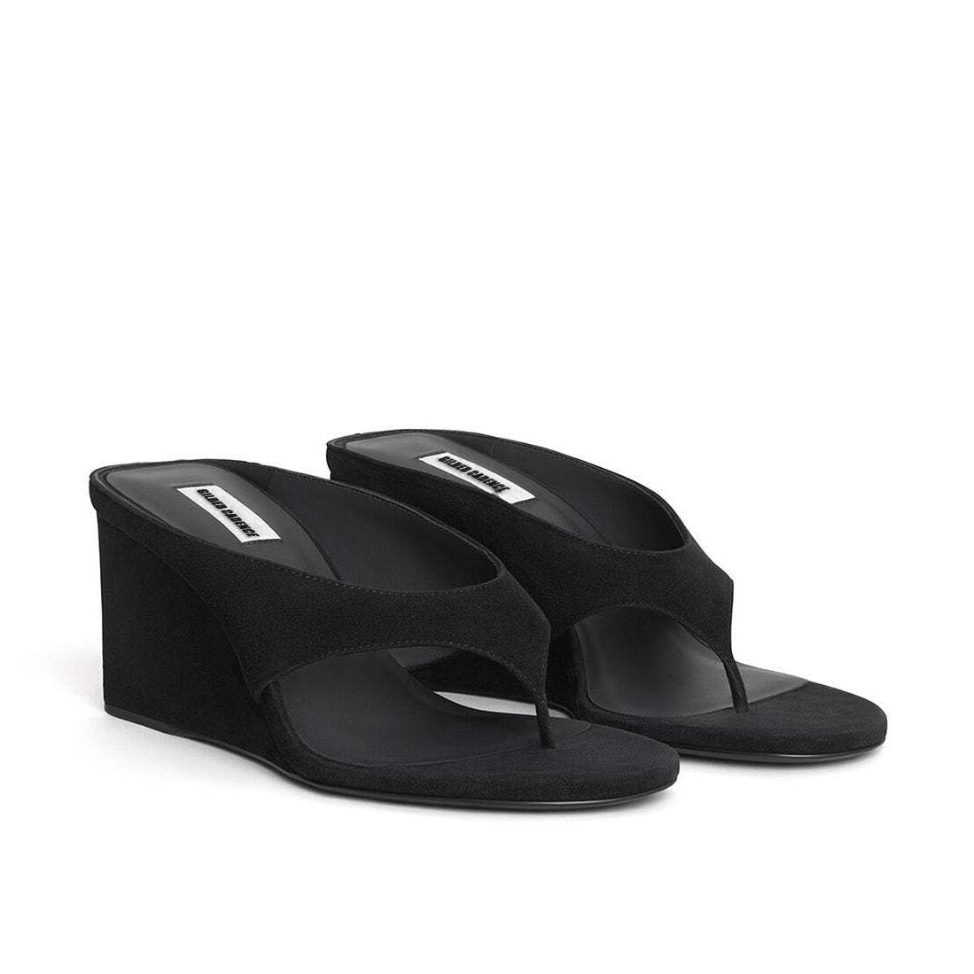 Black Suede Cube Thong Mules