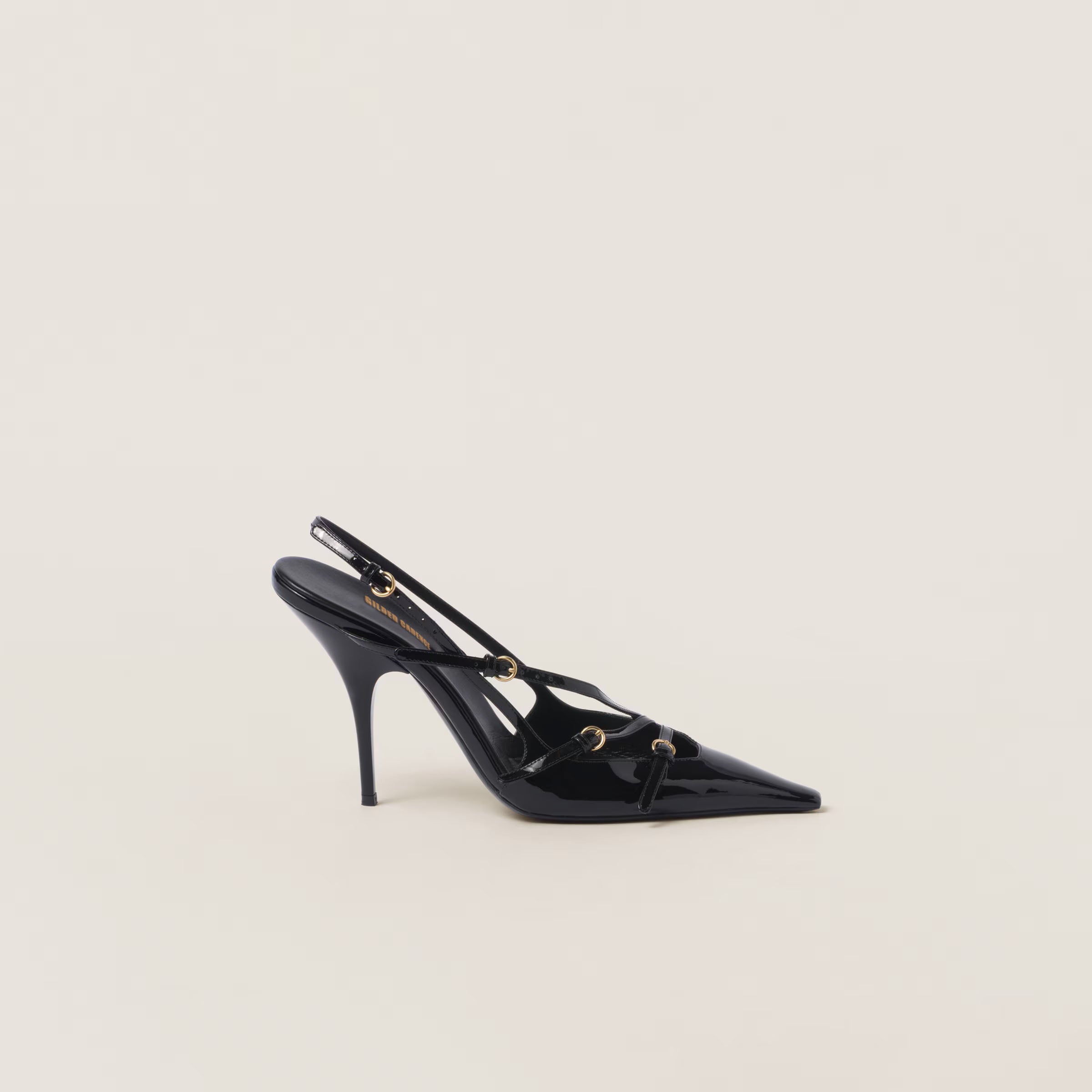Patent leather slingbacks with buckles