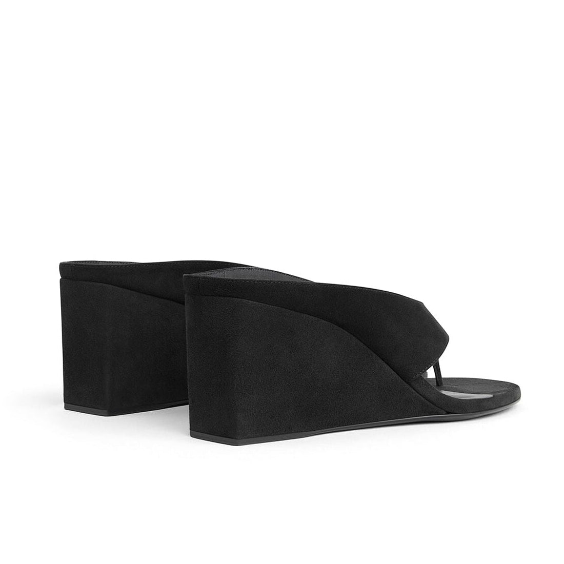 Black Suede Cube Thong Mules