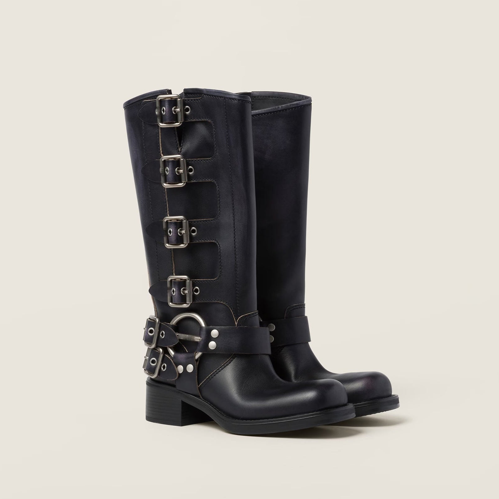 The Buckled Harness Calfskin Boot (50mm) - Black