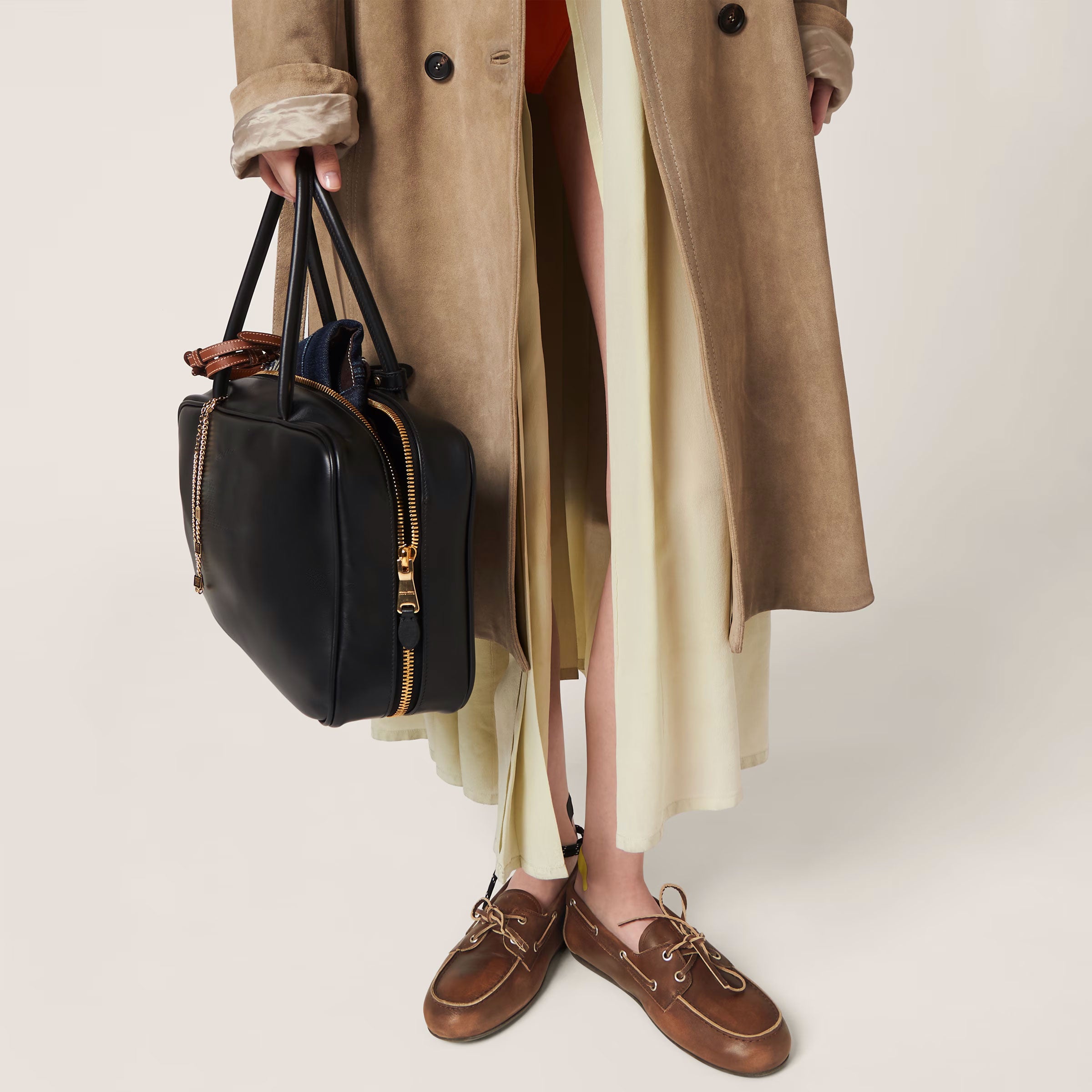 Unlined bleached leather boat shoes