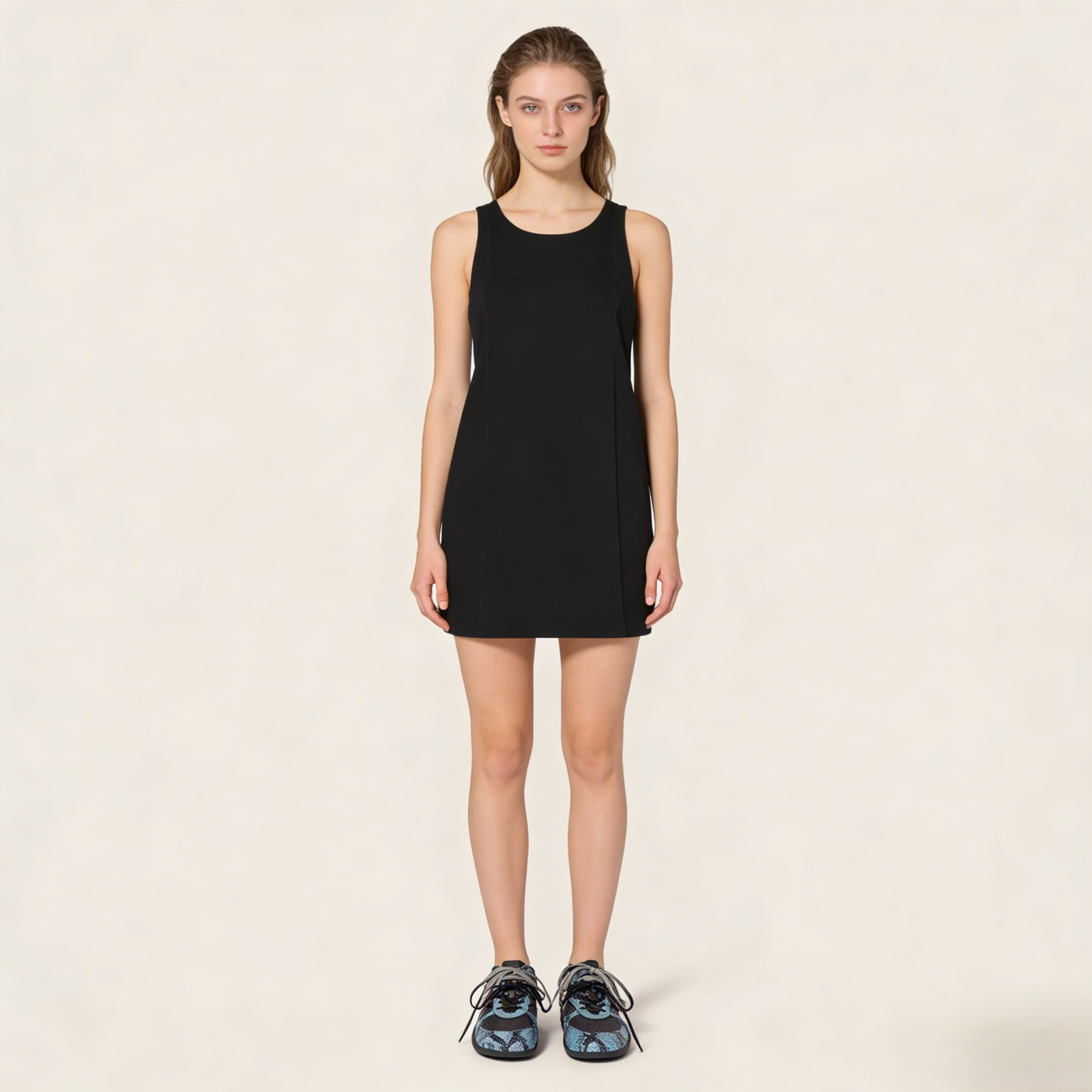 Gymnasium technical fabric and python-print Ayers leather sneakers