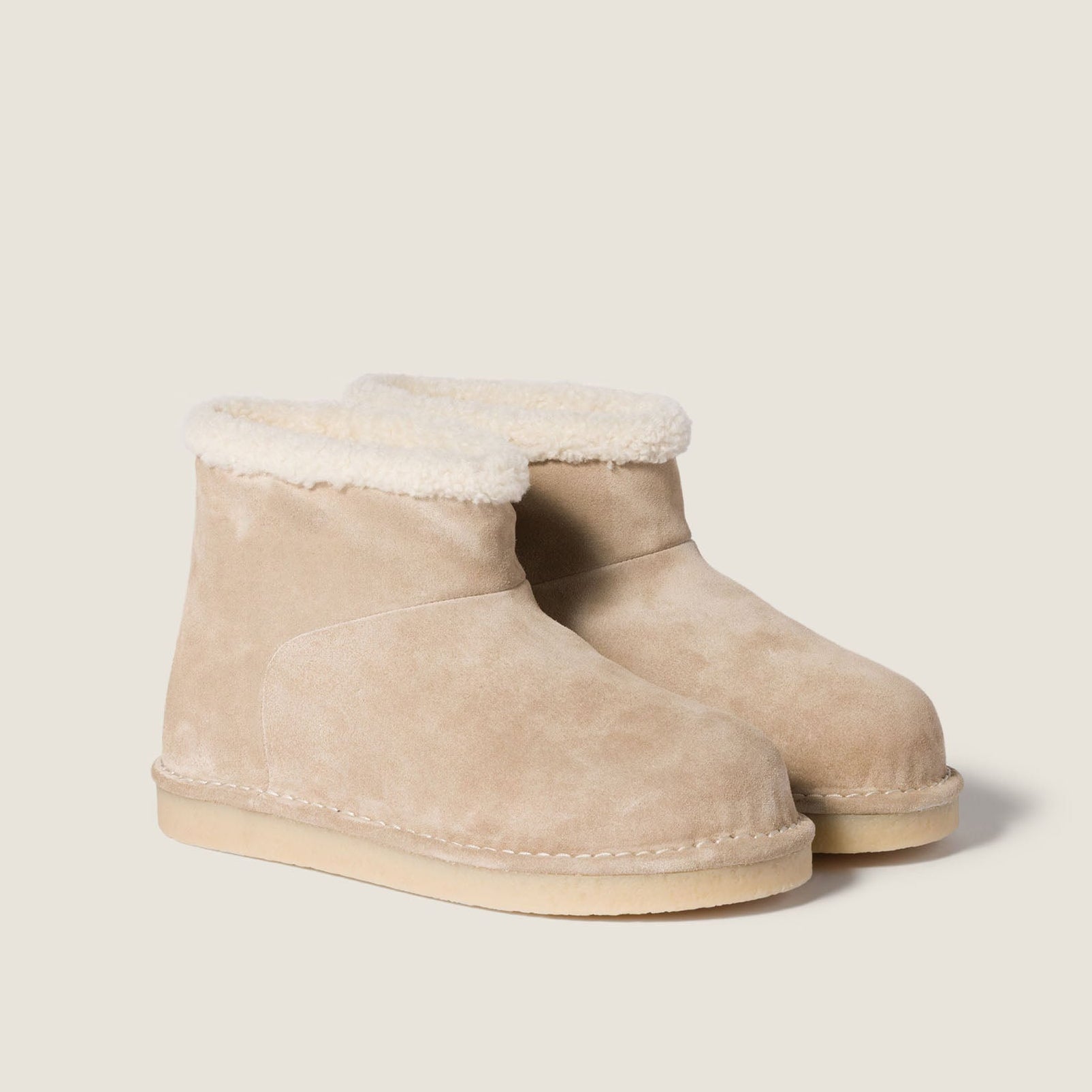 Beige Suede Fold-Over Winter Booties