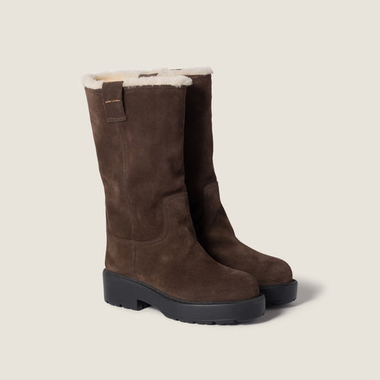 Women's Brown Suede Shearling Boots