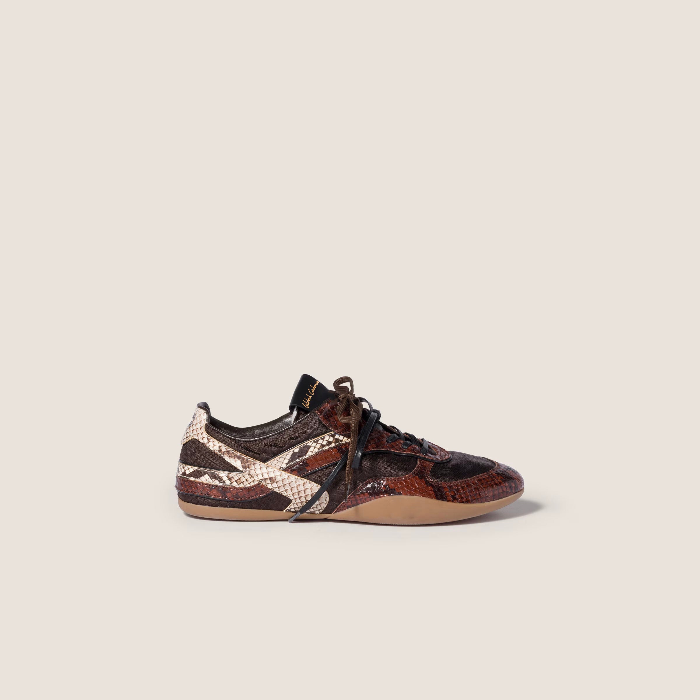 technical fabric and python-print Leather sneakers