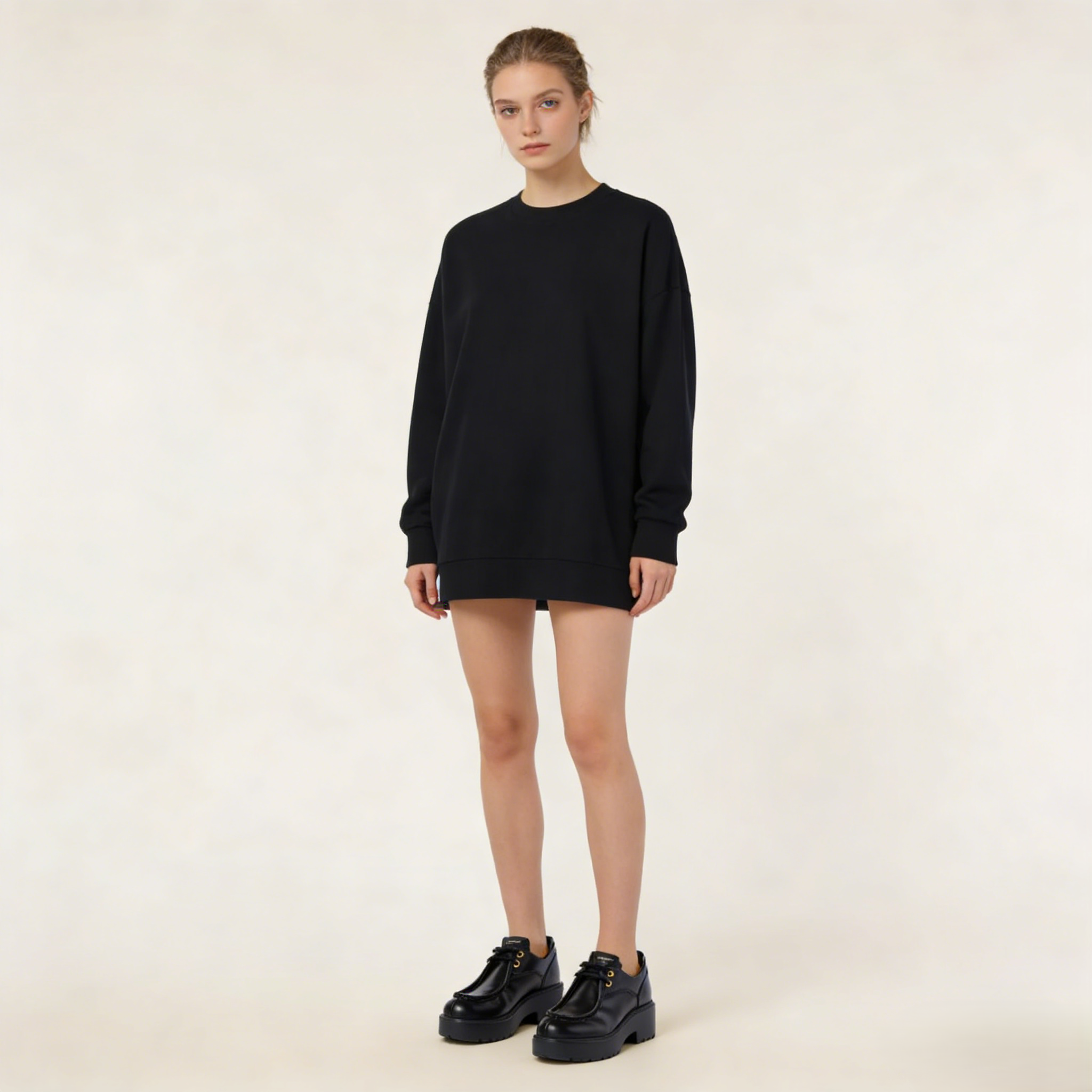 Women's Black Leather Lace-Up Flats