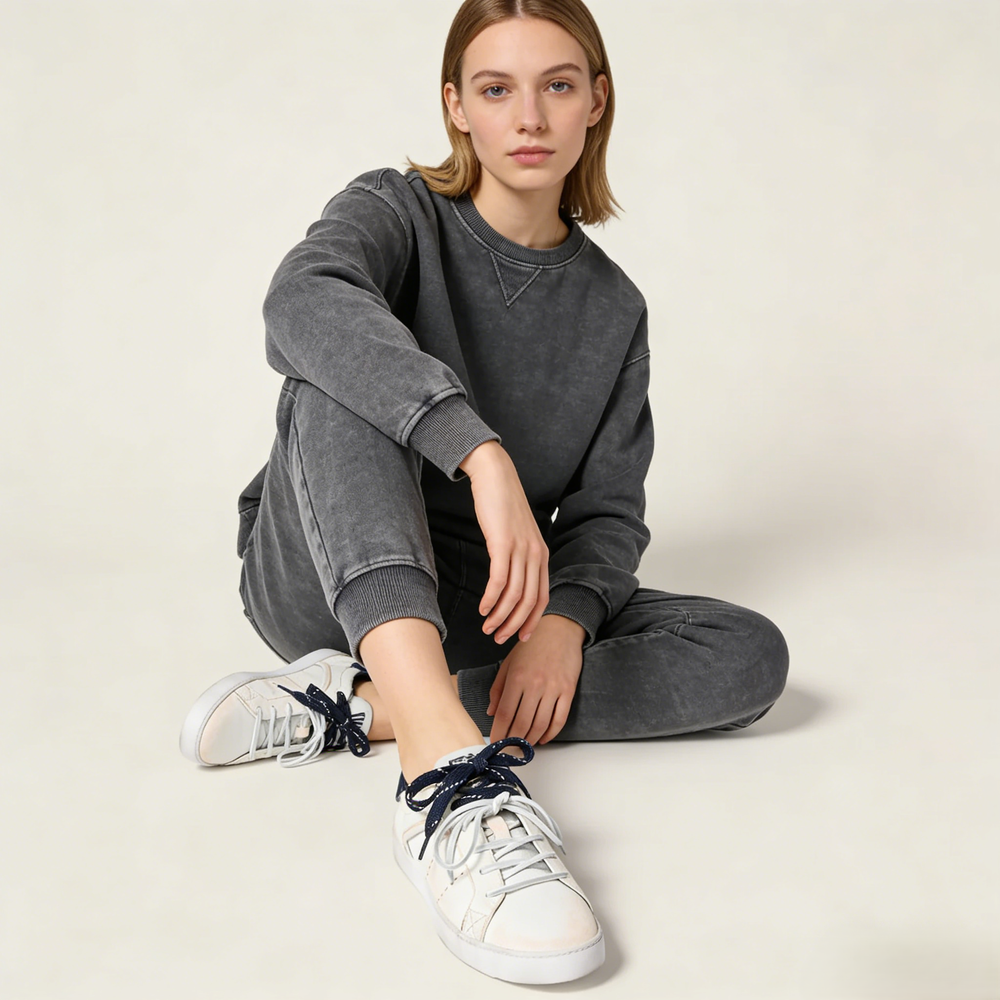 Women's White and Royal Blue Art Deco Sneakers