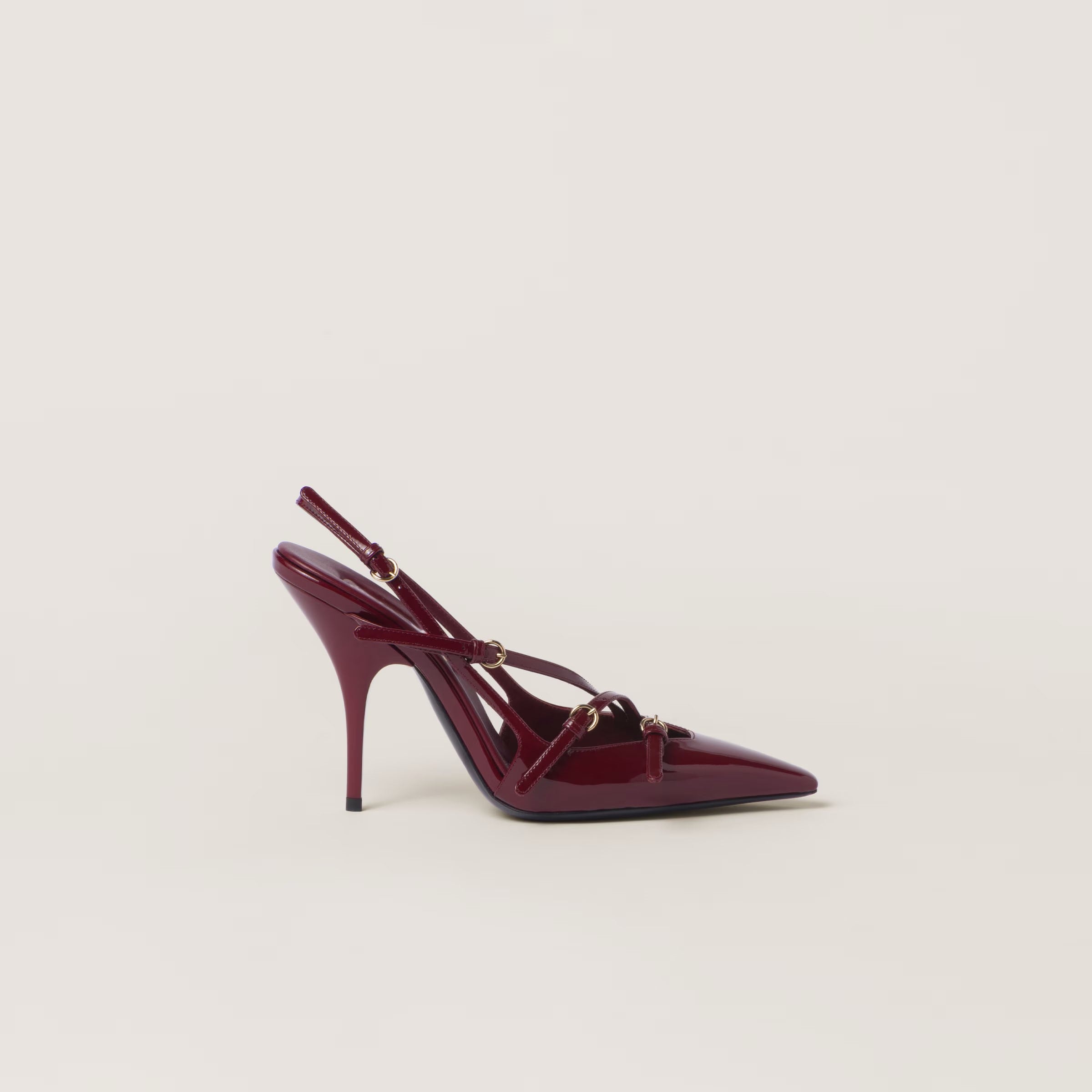 Patent leather slingbacks with buckles