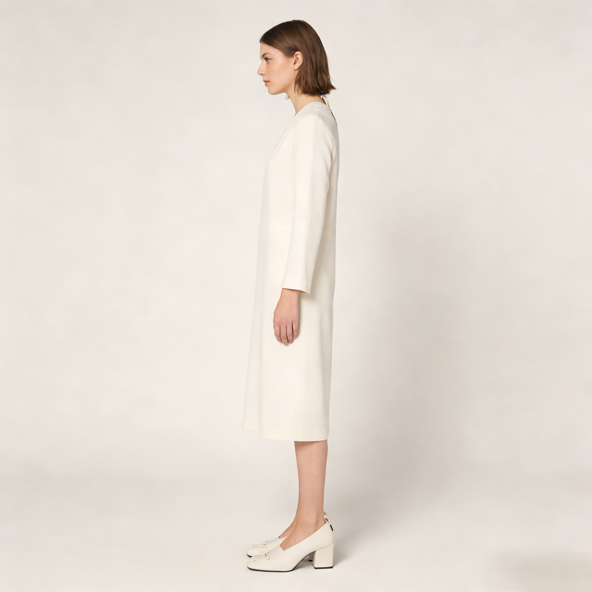 Cream Nappa Leather Bow Block Pumps