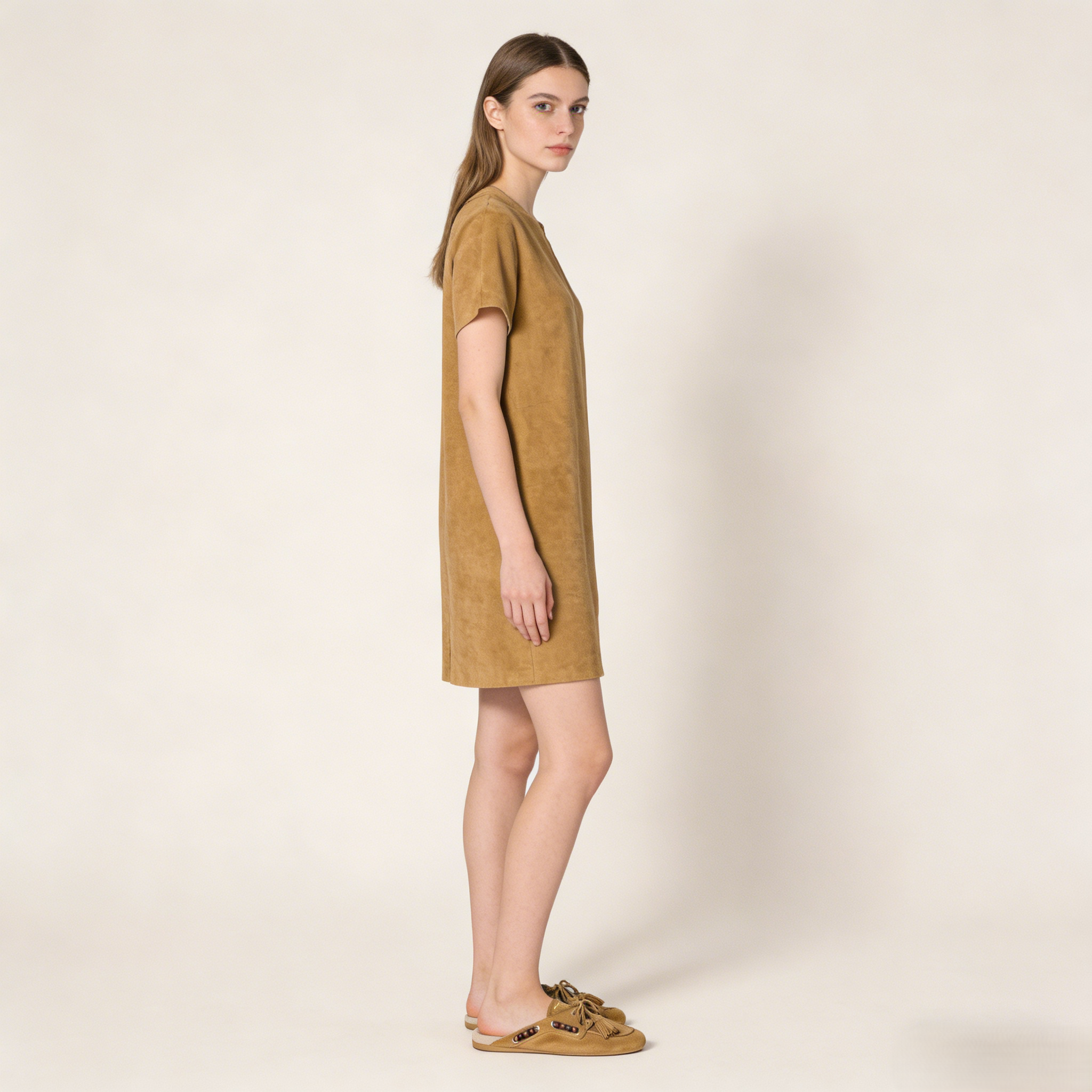 Women's Beige Suede Shearling Mules