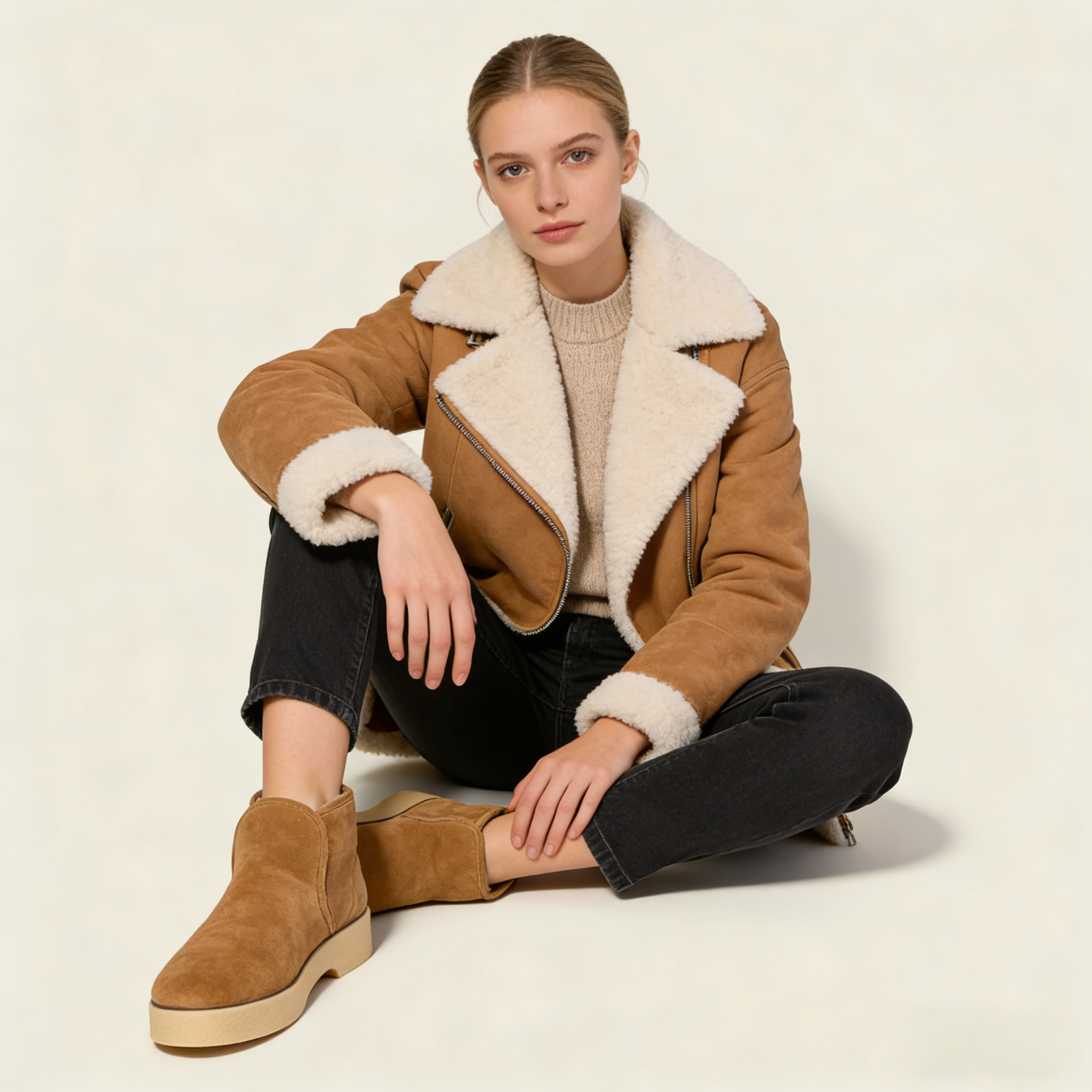 Bronze Metallic Shearling Mini Boots