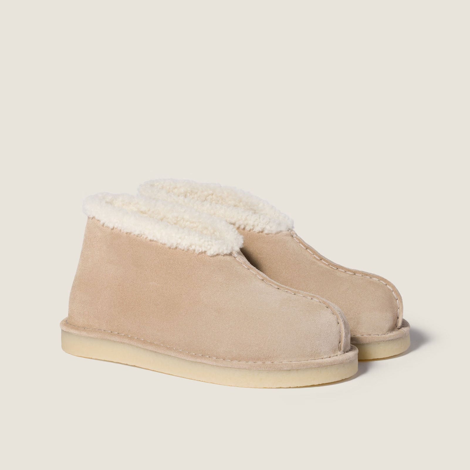 Beige Suede Shearling Mini Booties
