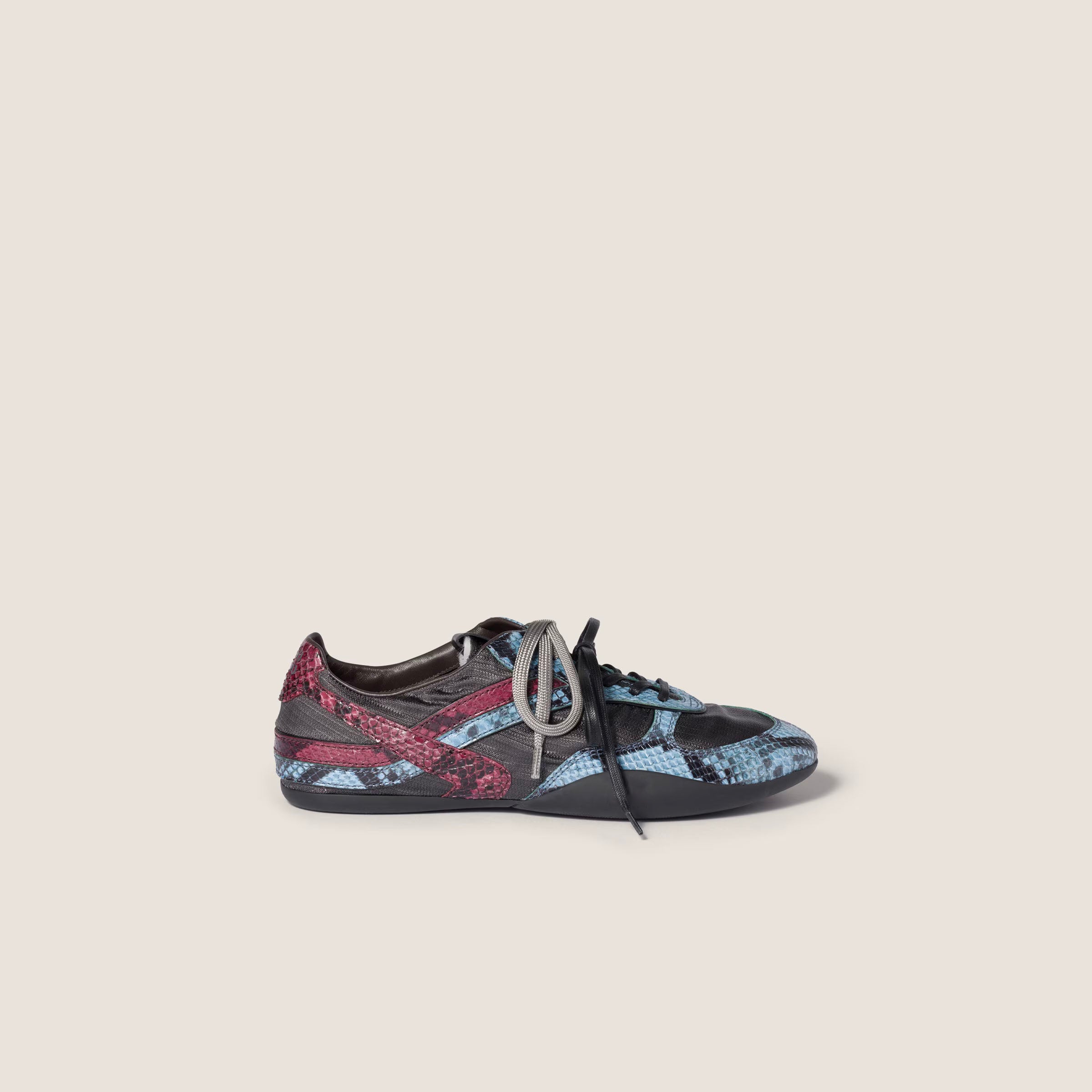 Gymnasium technical fabric and python-print Ayers leather sneakers