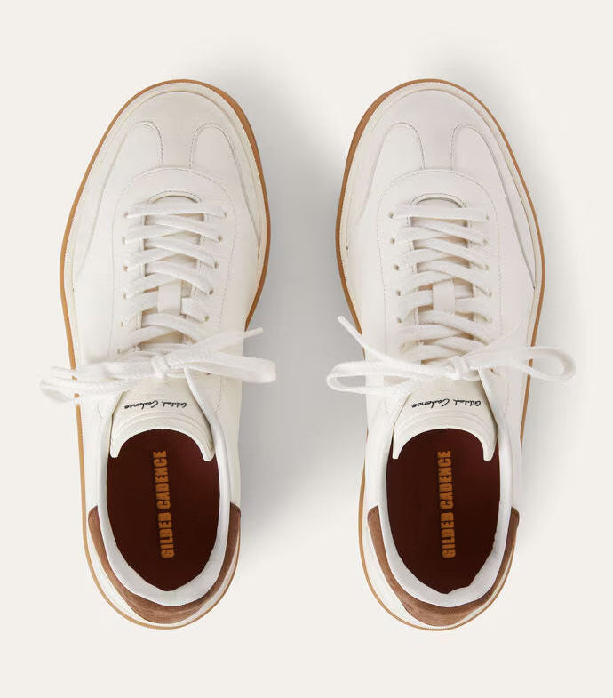 White Leather Tennis Walk Sneakers