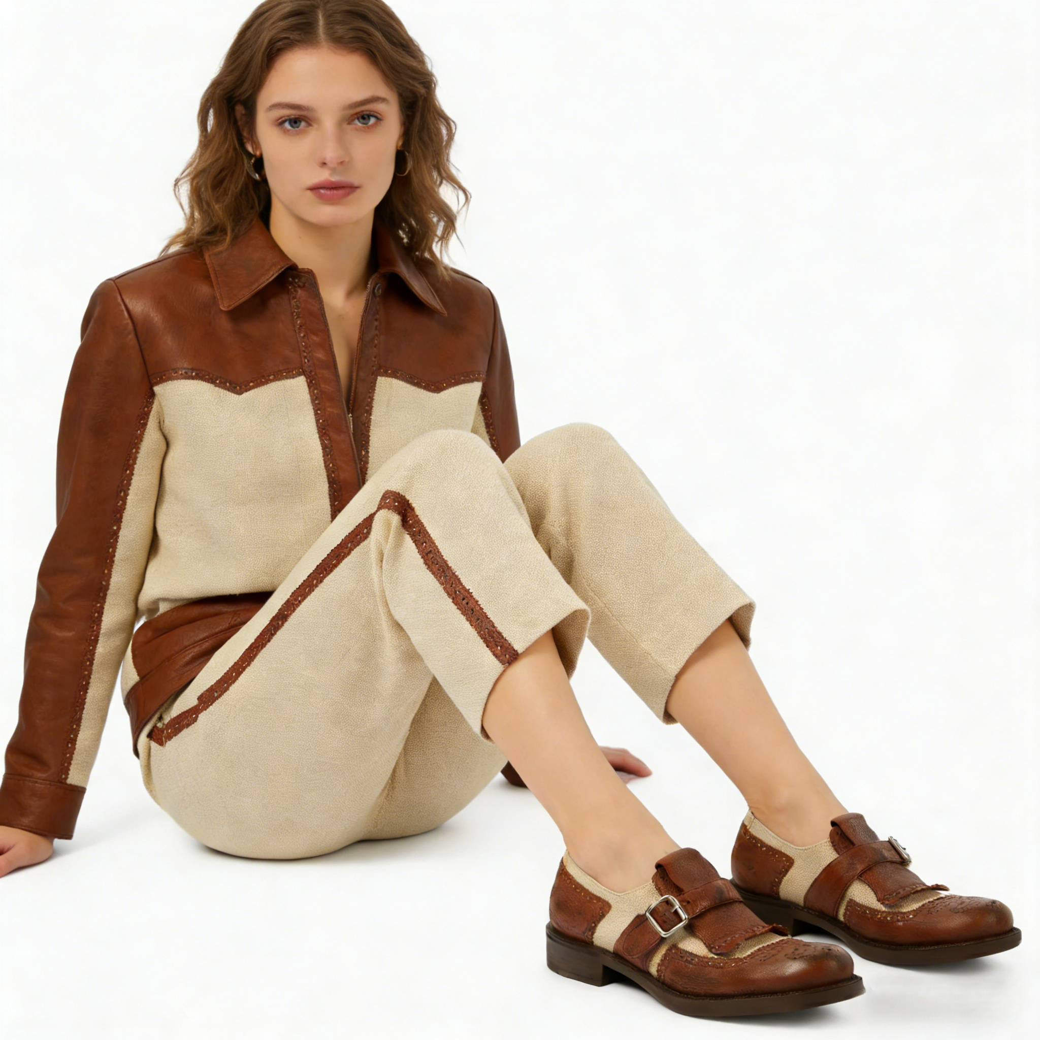 Leather and Canvas Monk Strap Loafers