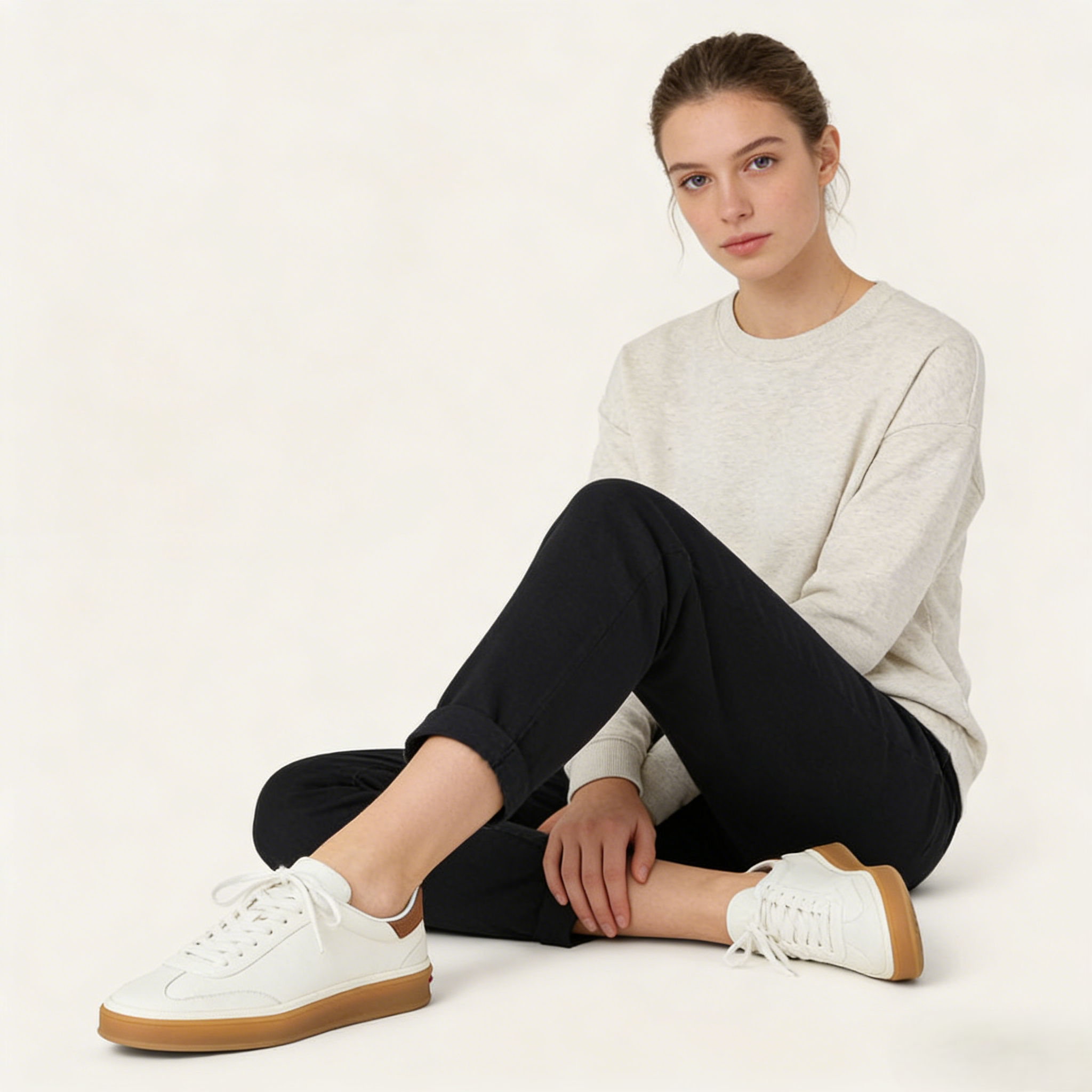 White Leather Tennis Walk Sneakers