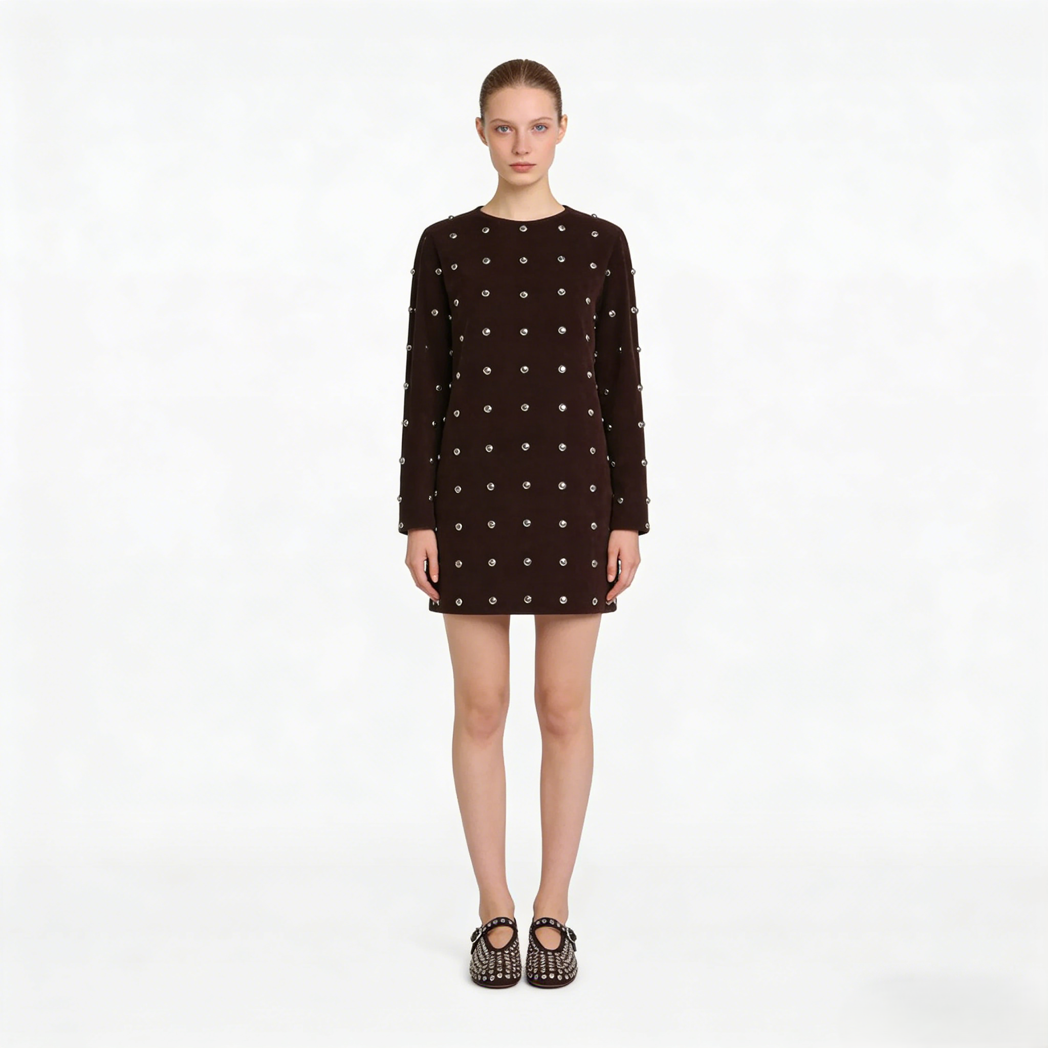 Black Strass Suede Ballet Flats