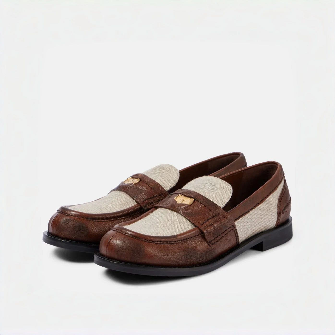 Canvas and Leather Trimmed Loafers