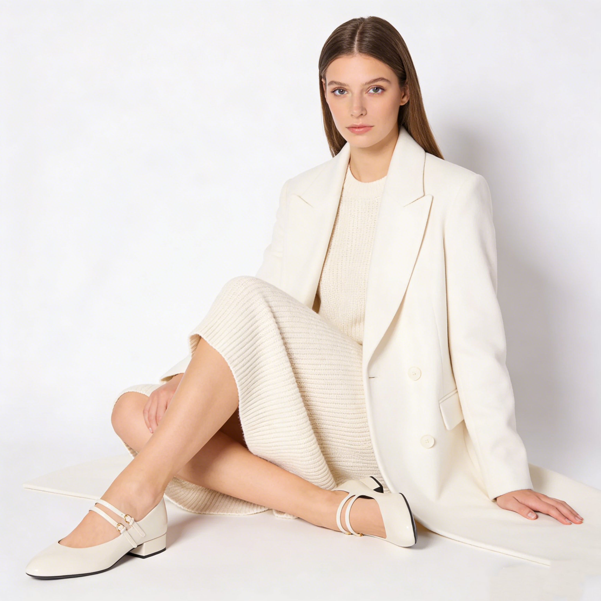 Cream Double Strap Mary Jane Pumps