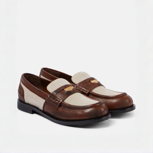 Canvas and Leather Trimmed Loafers