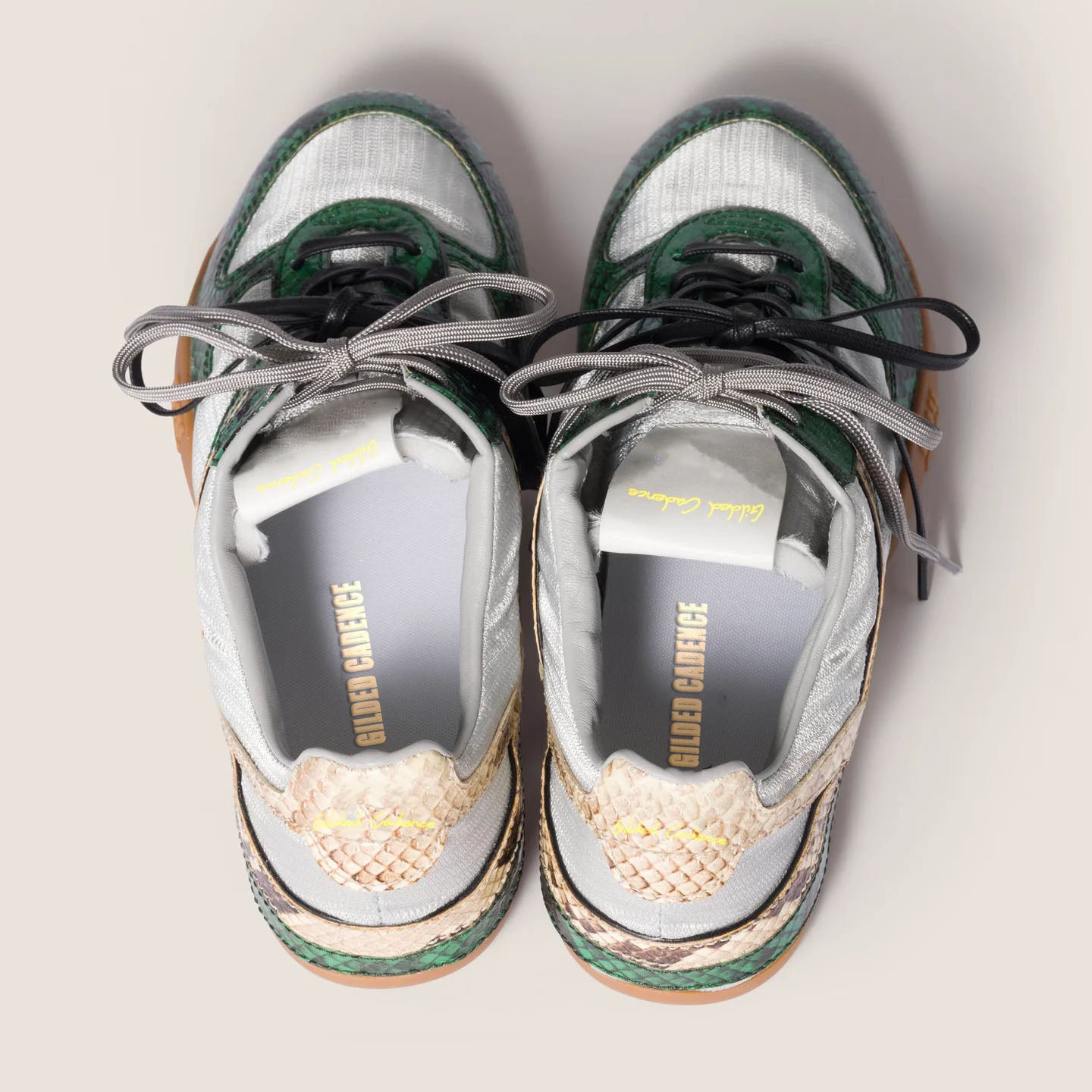 Gymnasium technical fabric and python-print Ayers leather sneakers