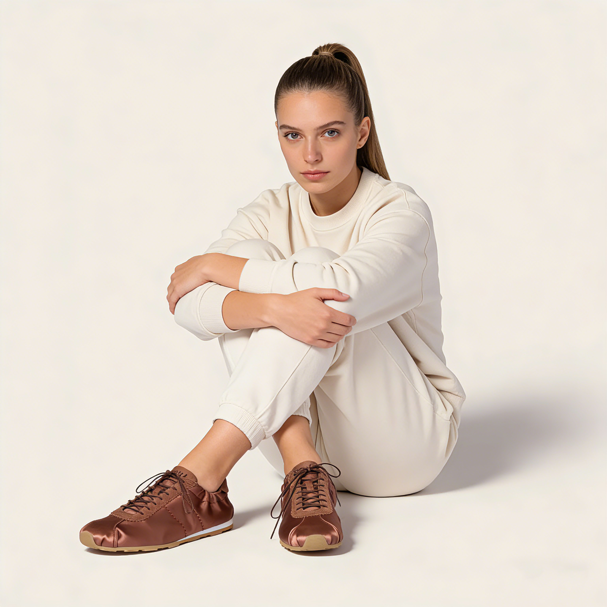 Plume satin sneakers