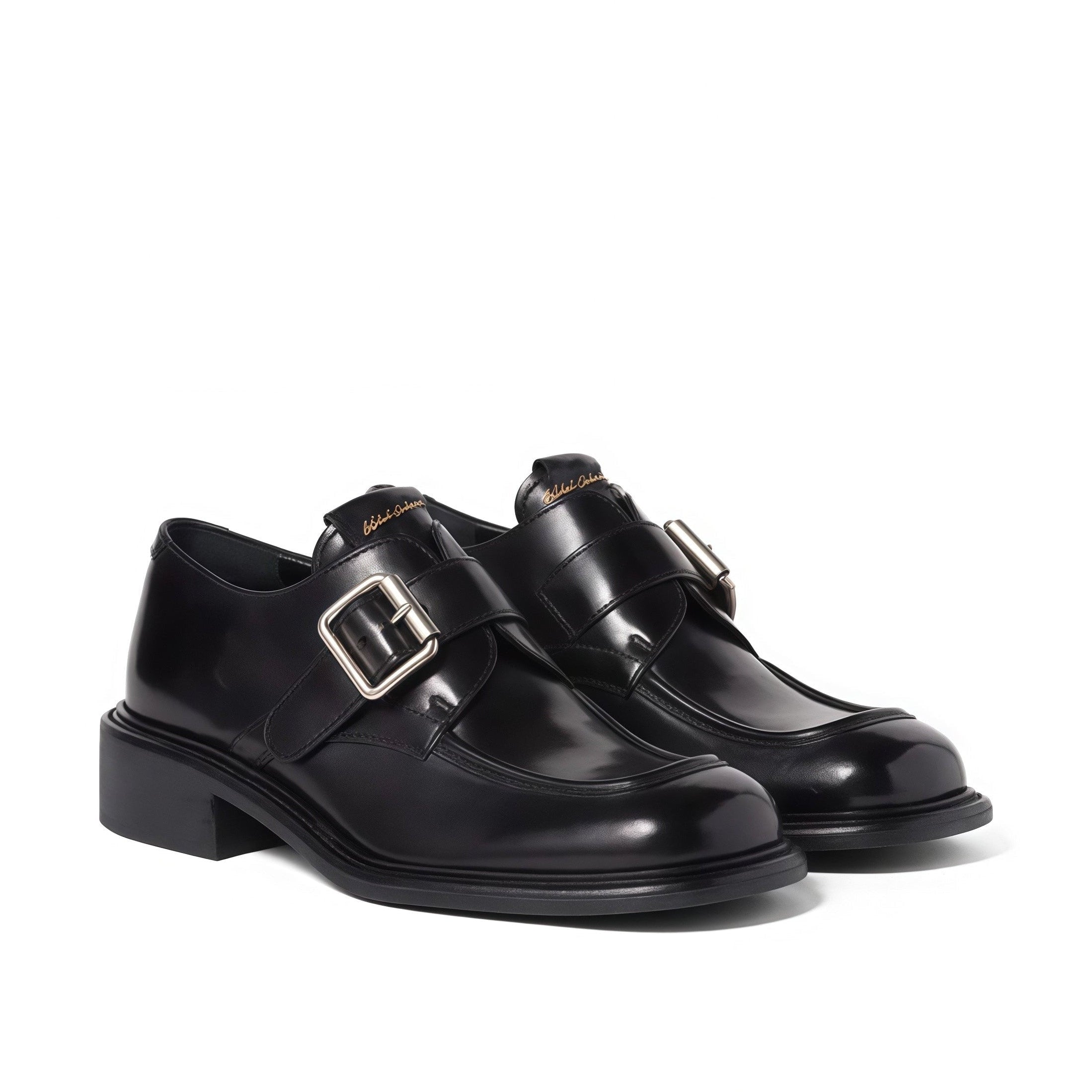 Black Polished Monk Strap Loafers
