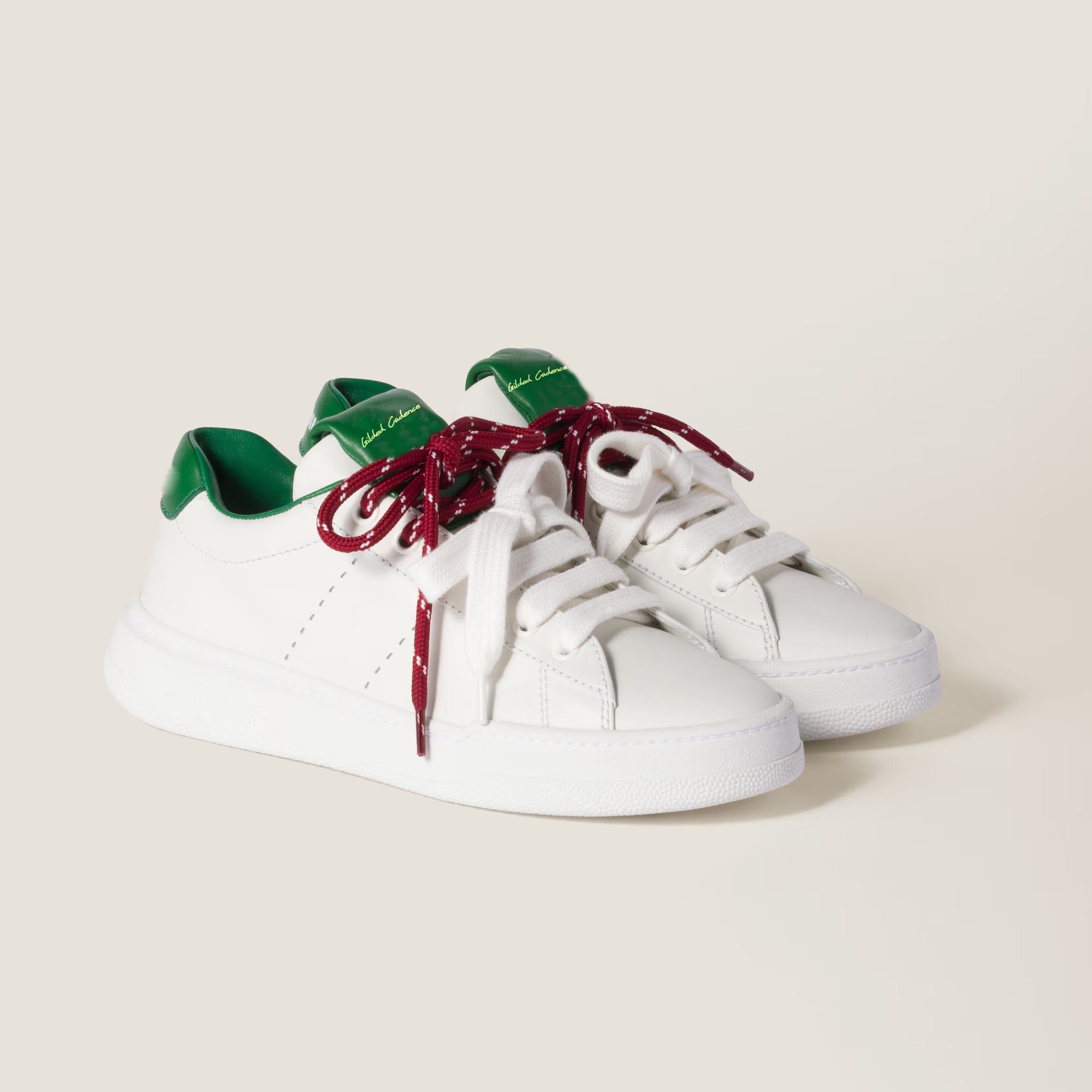 Women's White and Green Leather Sneakers