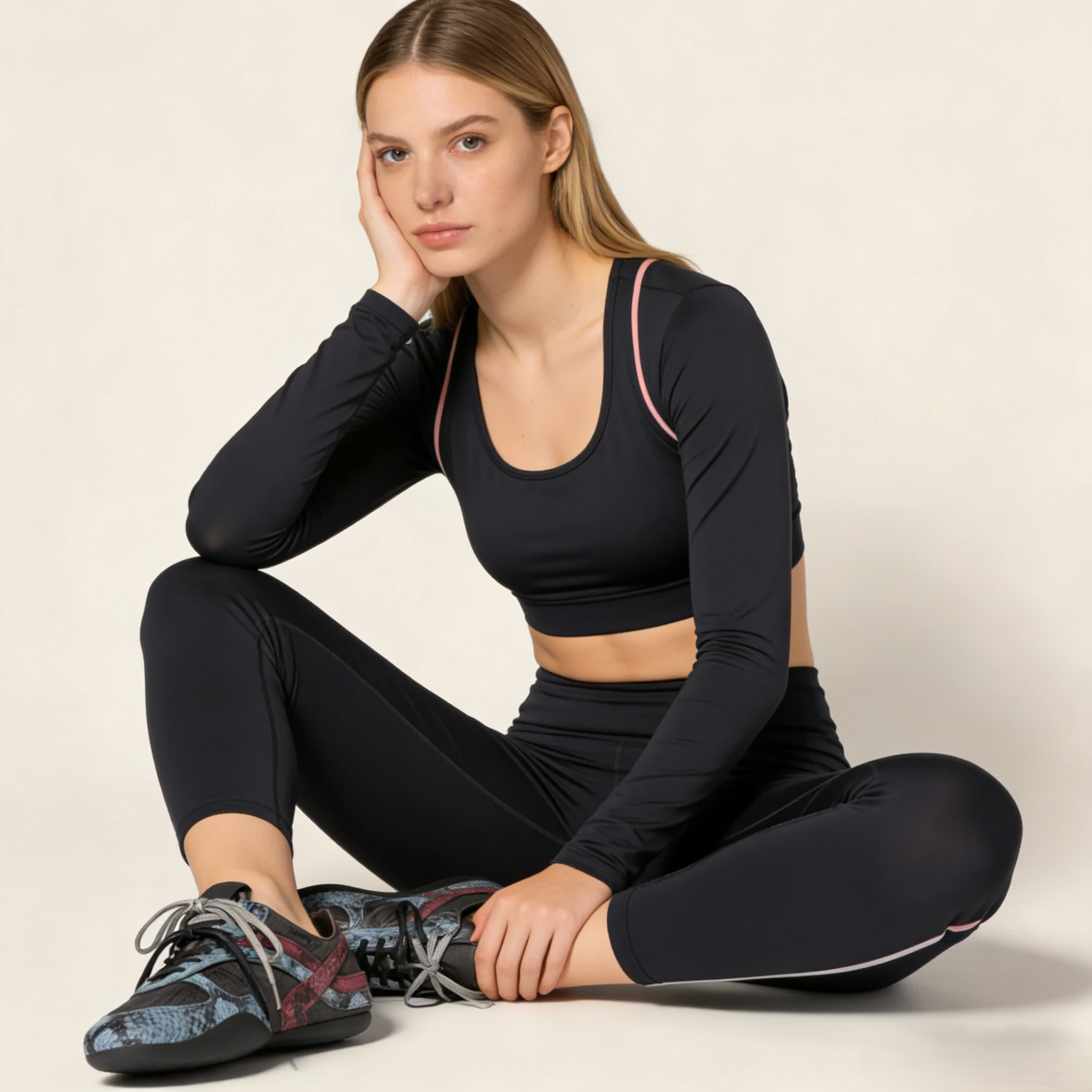 Gymnasium technical fabric and python-print Ayers leather sneakers