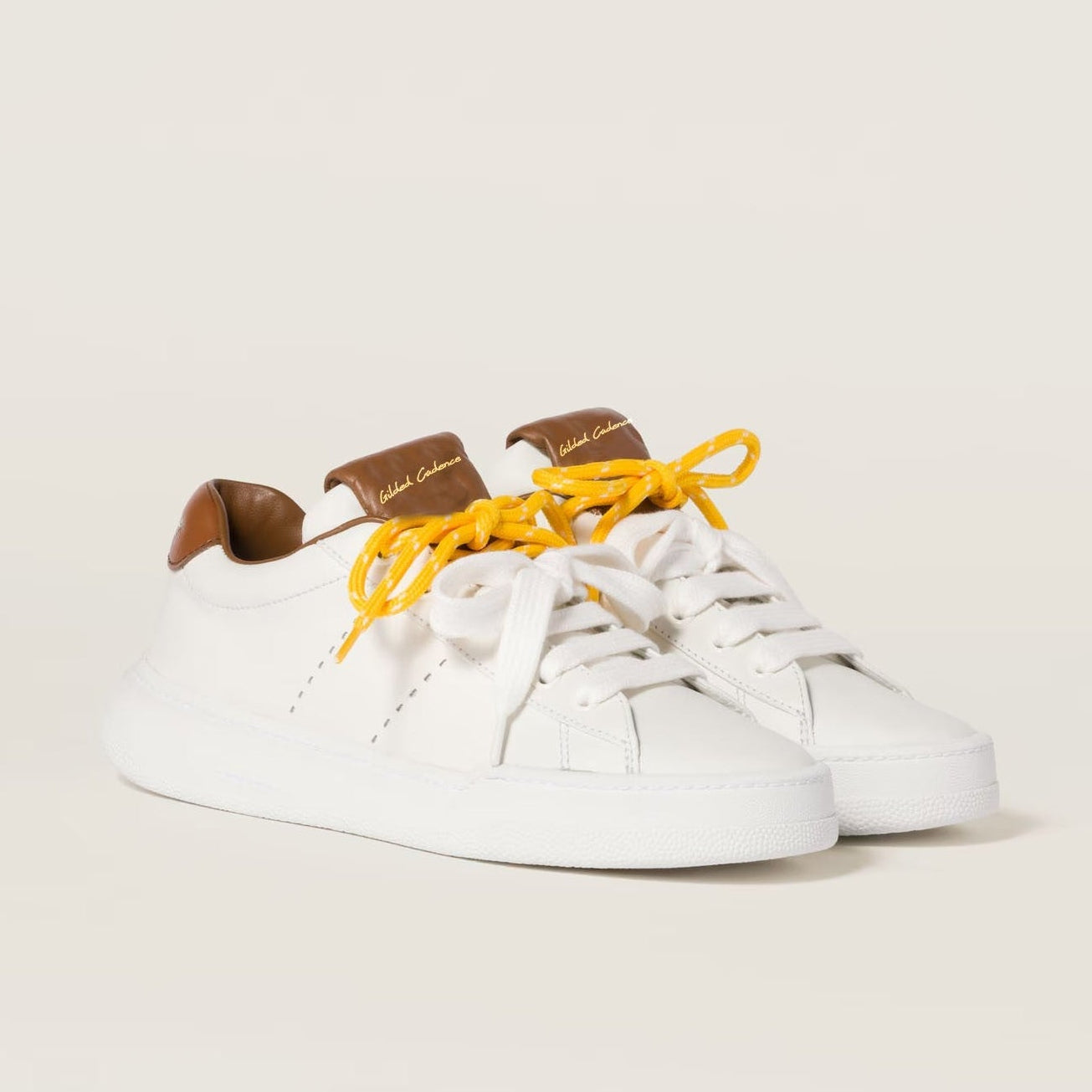 Women's White and Cognac Leather Sneakers