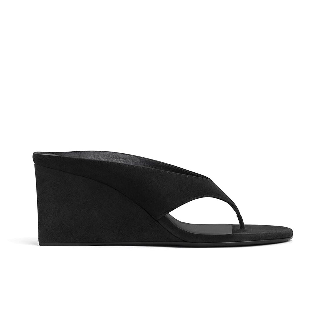 Black Suede Cube Thong Mules