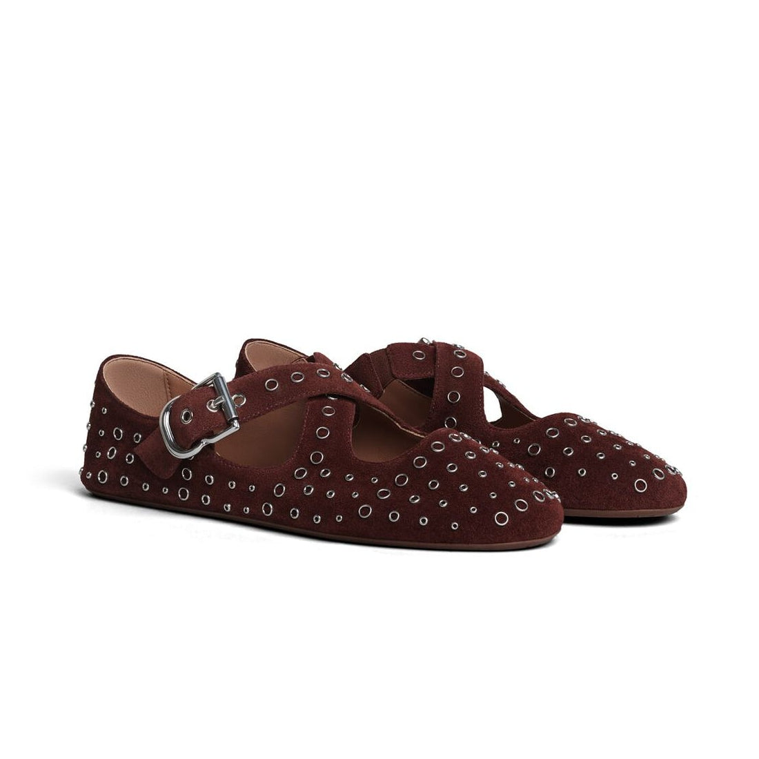 Criss Cross Suede Eyelet Ballet Flats