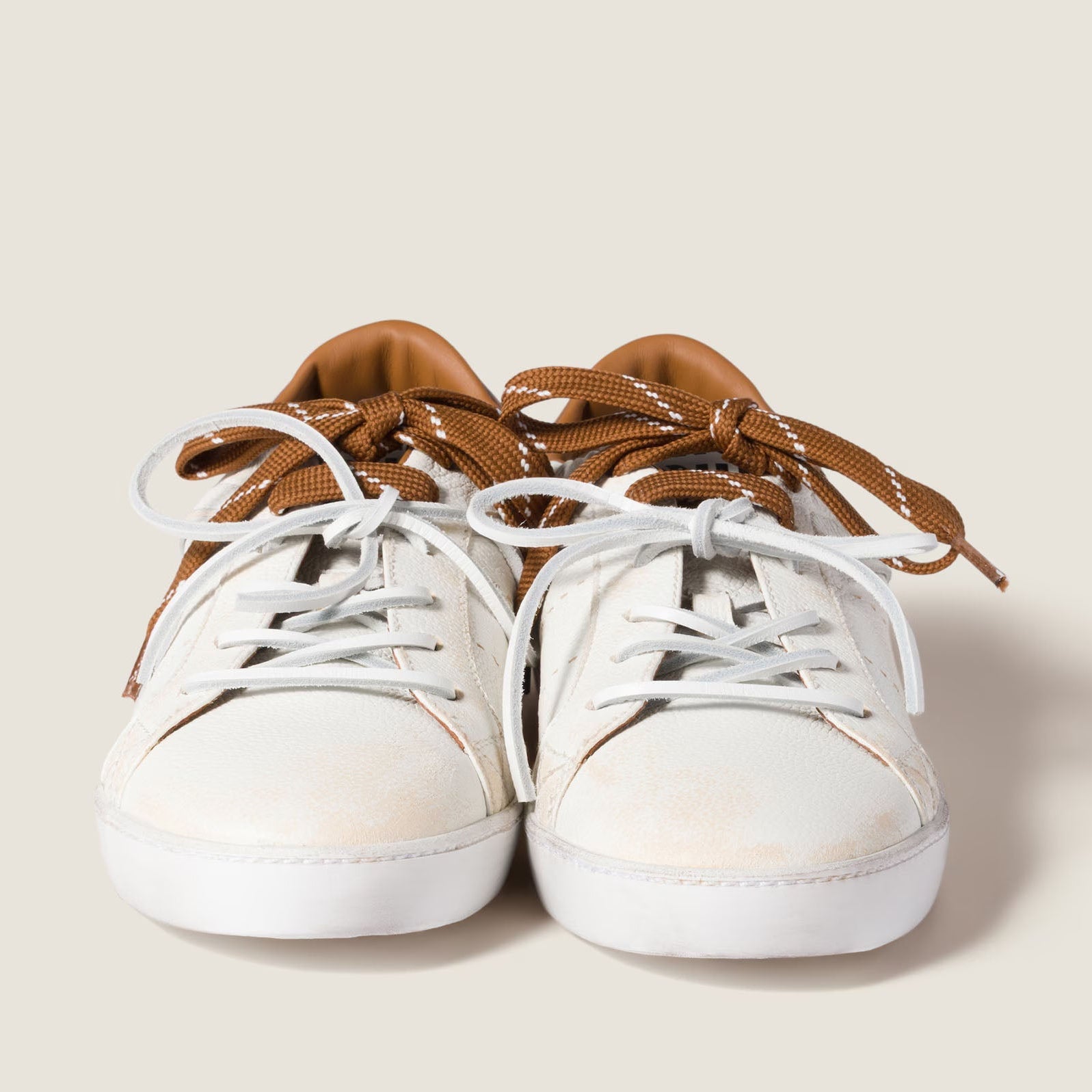 Art Deco White and Cognac Leather Sneakers
