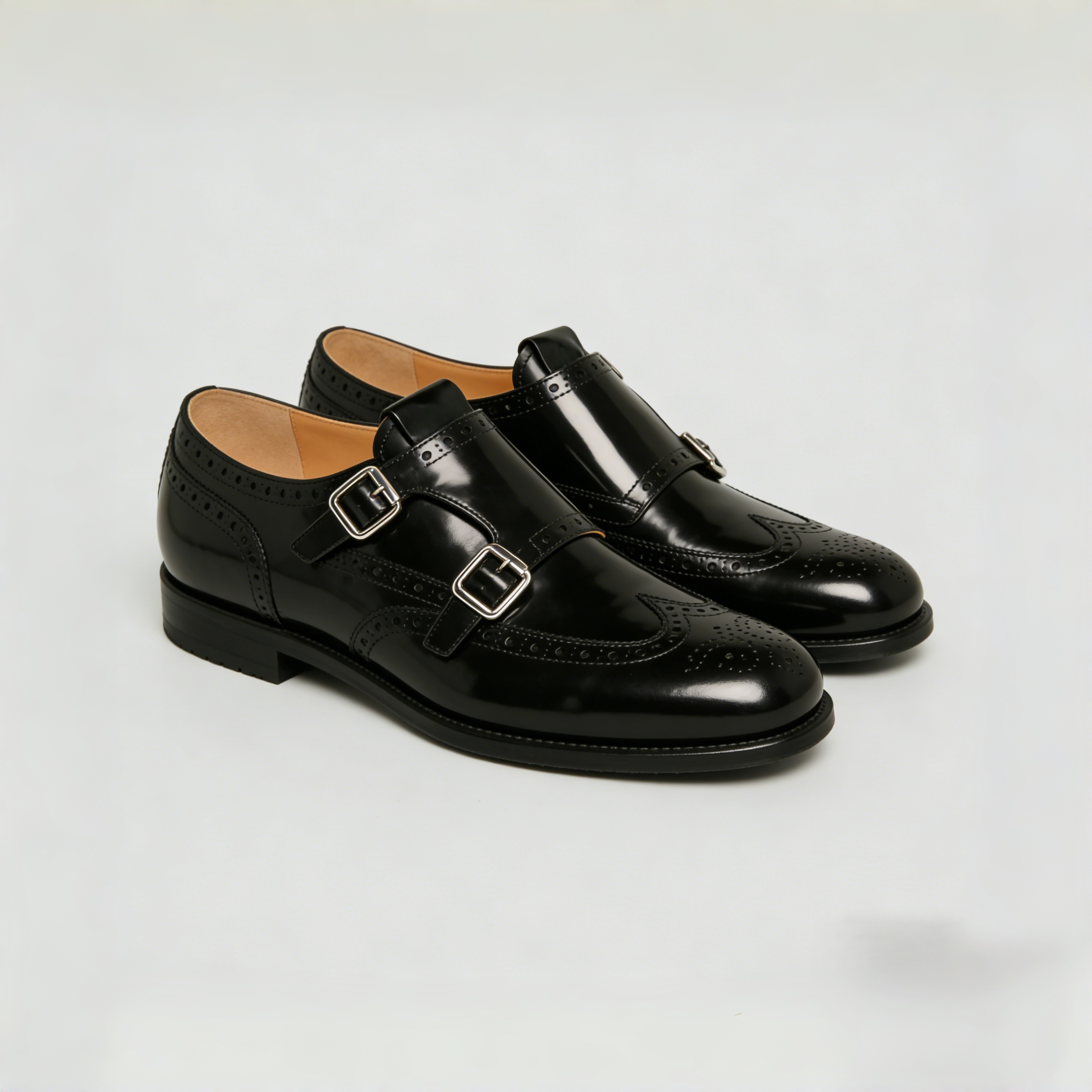 Women's Black Polished Brogue Shoes