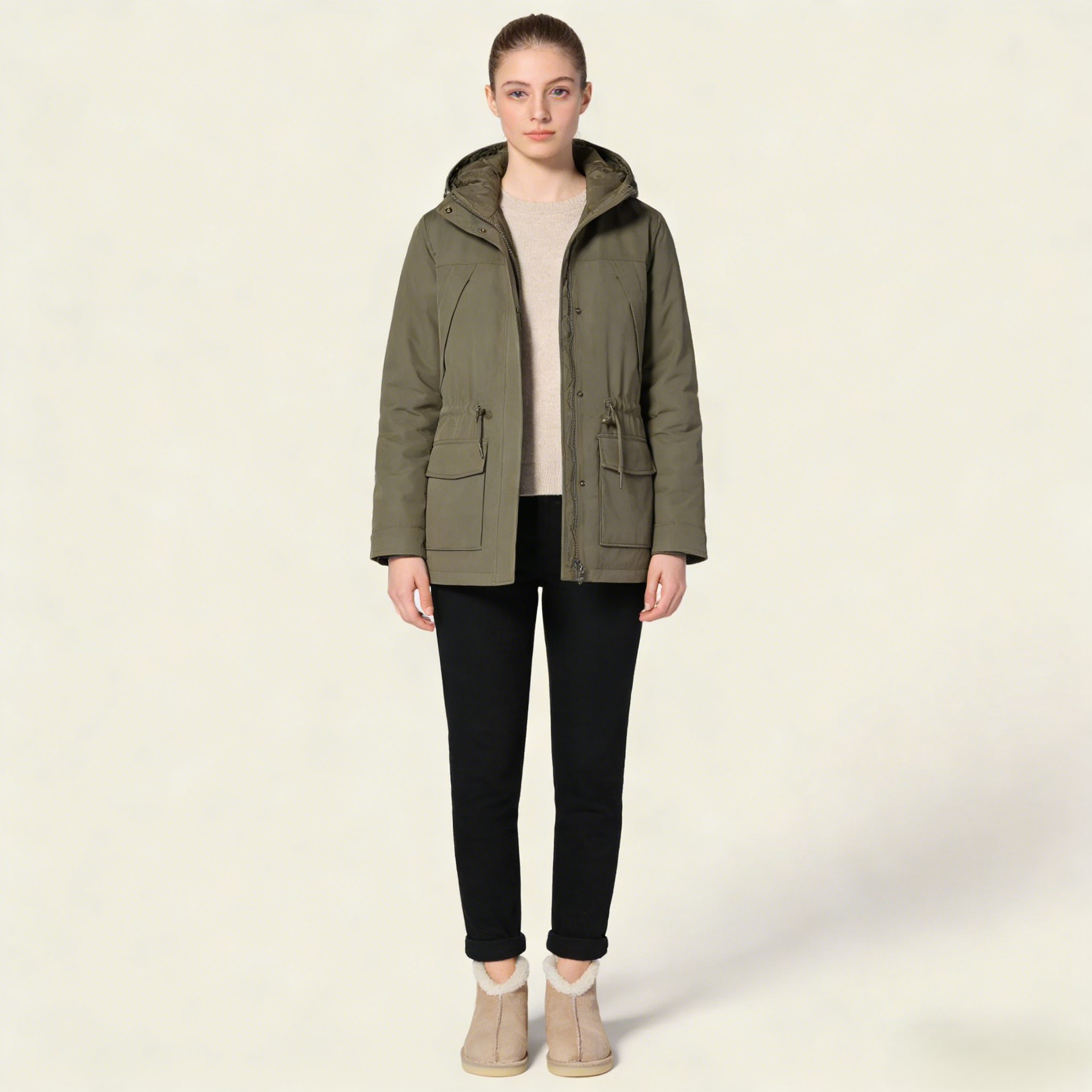 Beige Suede Shearling Mini Booties